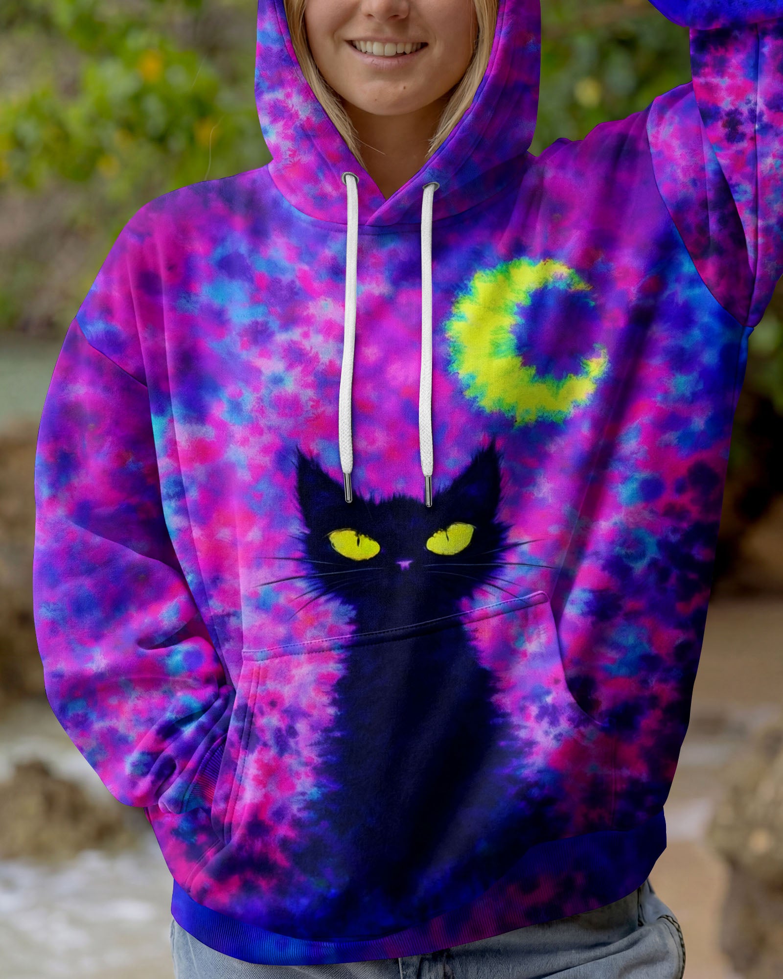 BLACK CAT CRESCENT MOON SWIRL ALL OVER PRINT - TLNO2301262