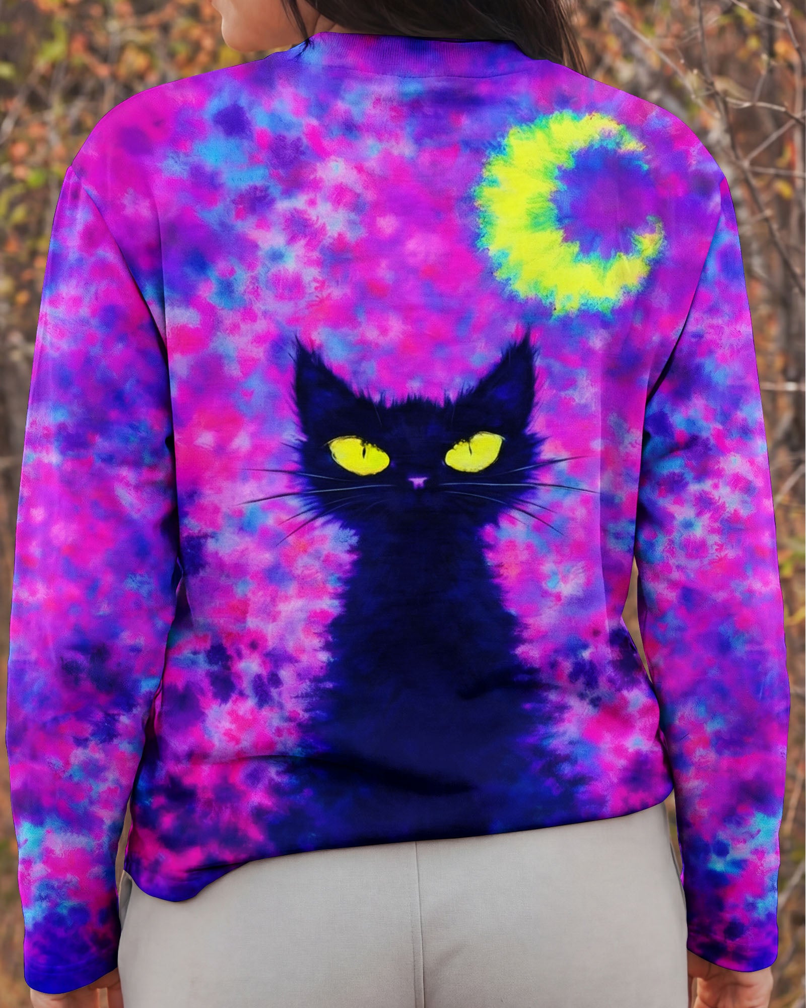 BLACK CAT CRESCENT MOON SWIRL ALL OVER PRINT - TLNO2301262