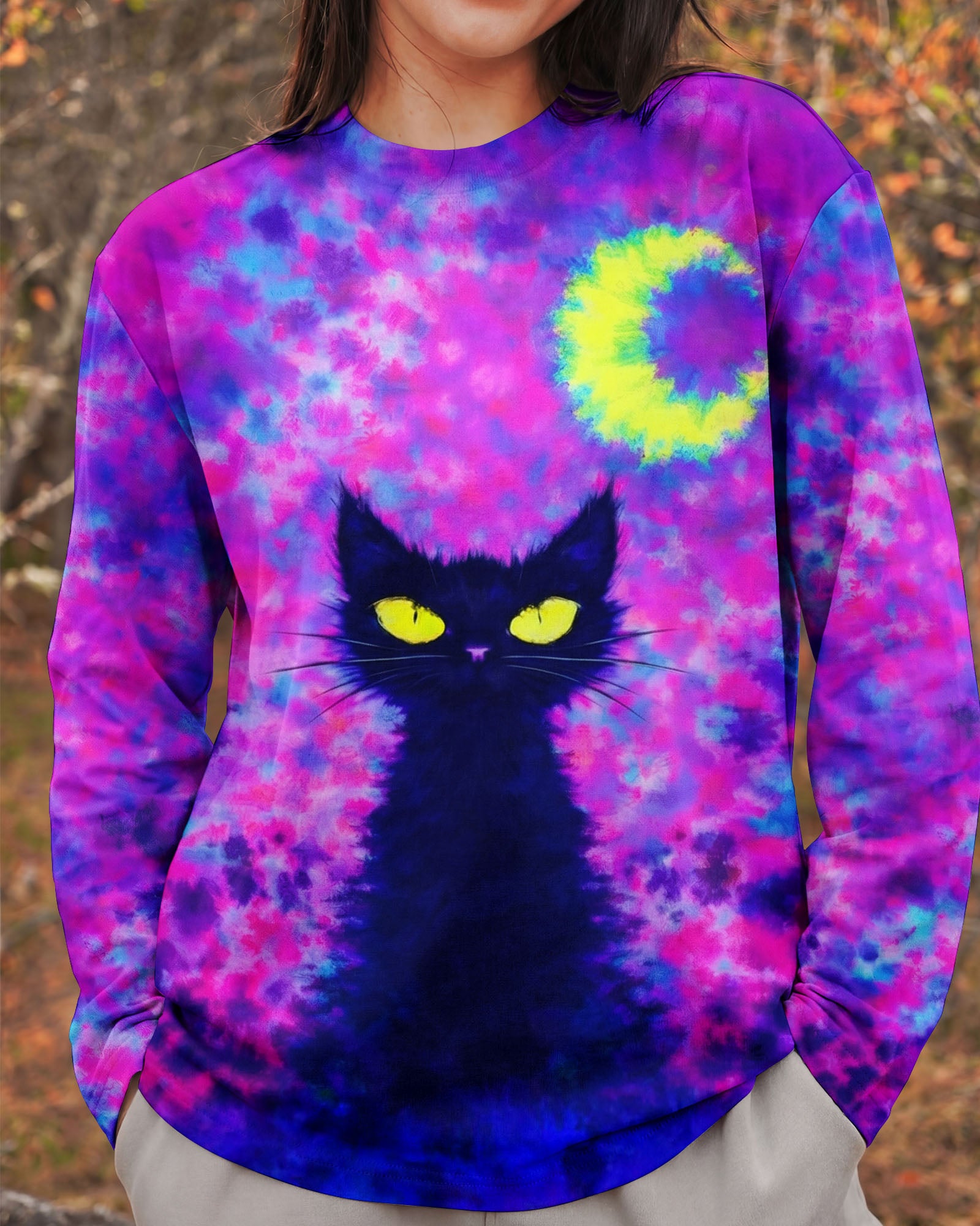 BLACK CAT CRESCENT MOON SWIRL ALL OVER PRINT - TLNO2301262