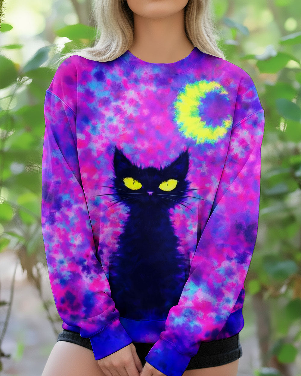 BLACK CAT CRESCENT MOON SWIRL ALL OVER PRINT - TLNO2301262
