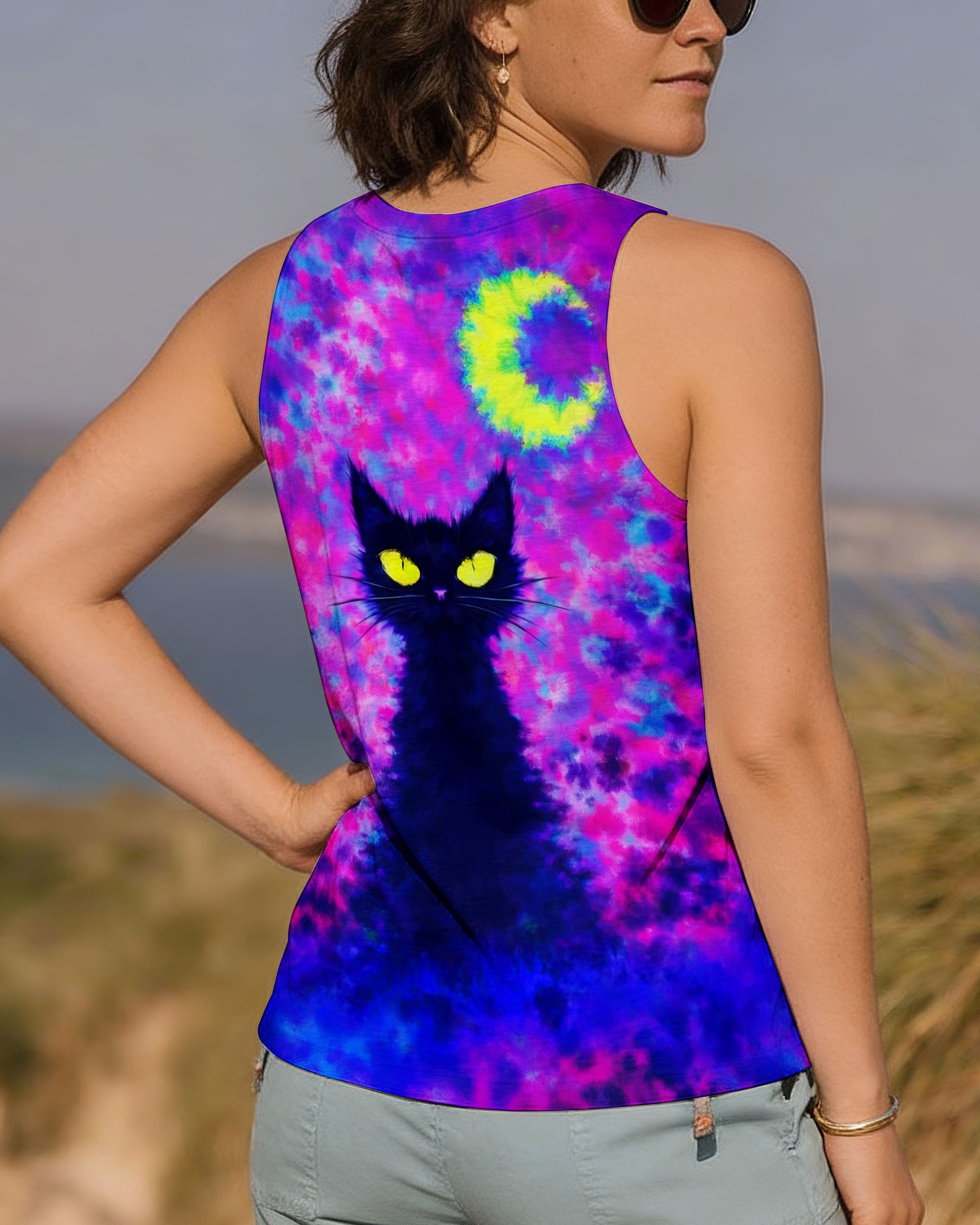 BLACK CAT CRESCENT MOON SWIRL ALL OVER PRINT - TLNO2301262