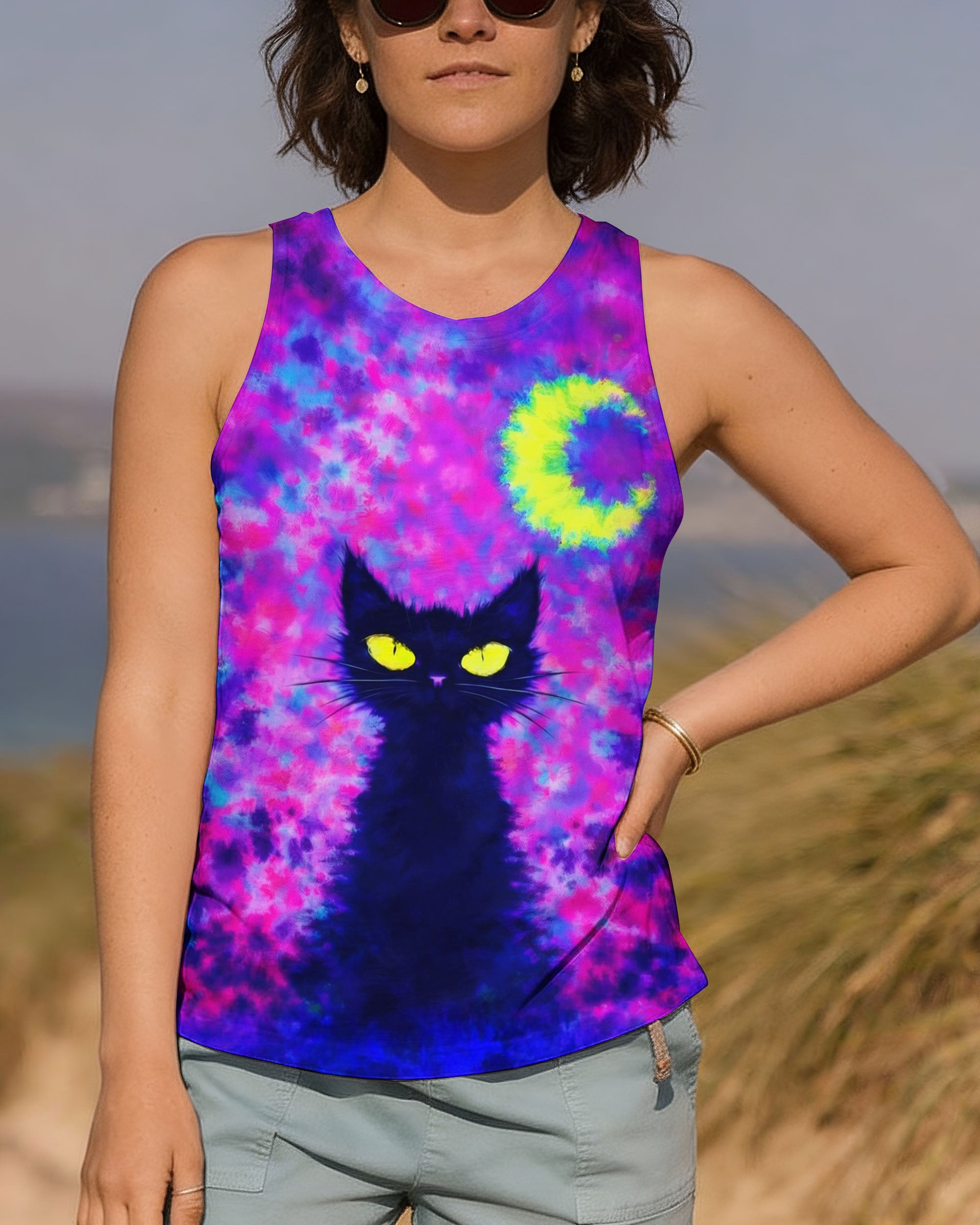 BLACK CAT CRESCENT MOON SWIRL ALL OVER PRINT - TLNO2301262