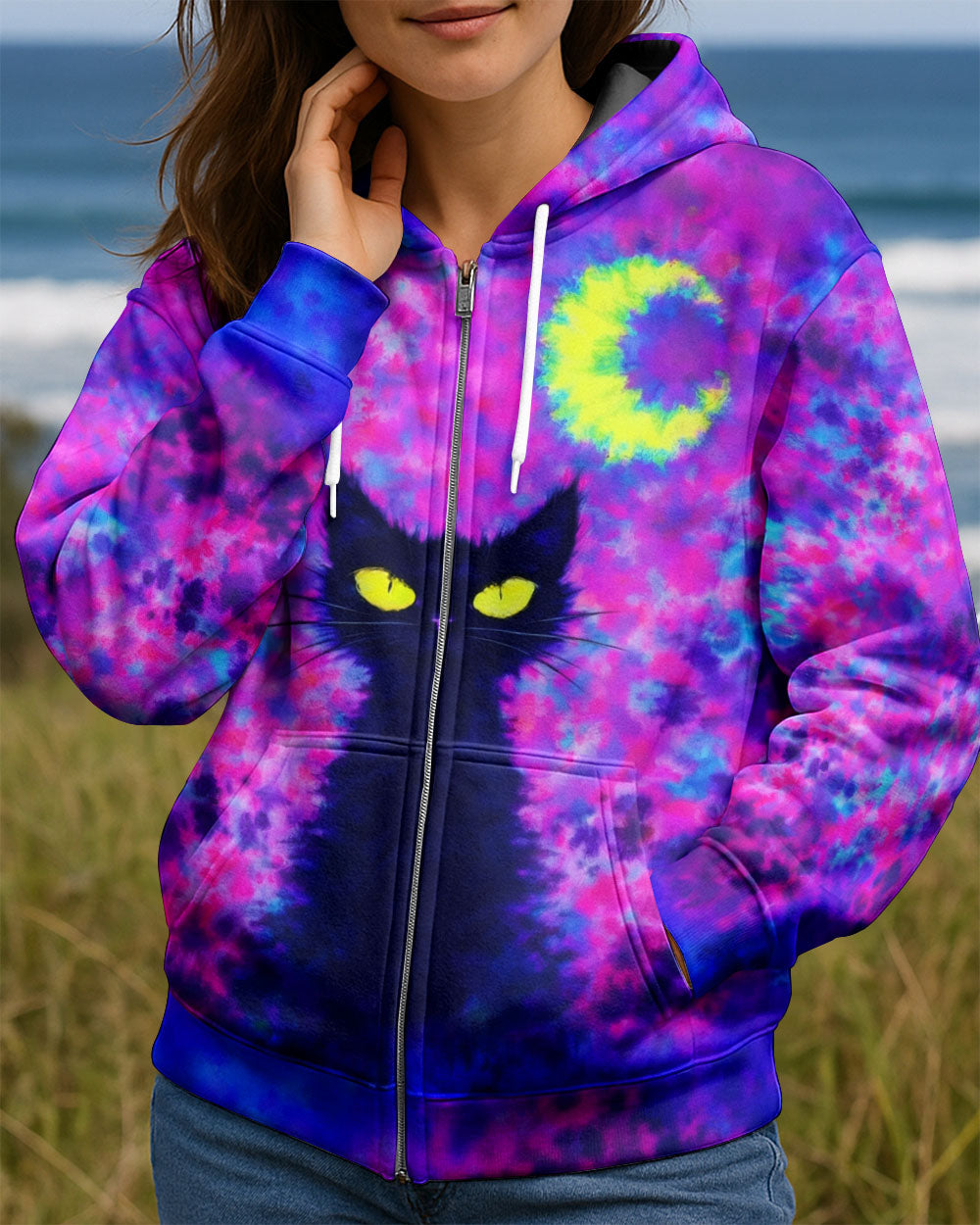 BLACK CAT CRESCENT MOON SWIRL ALL OVER PRINT - TLNO2301262