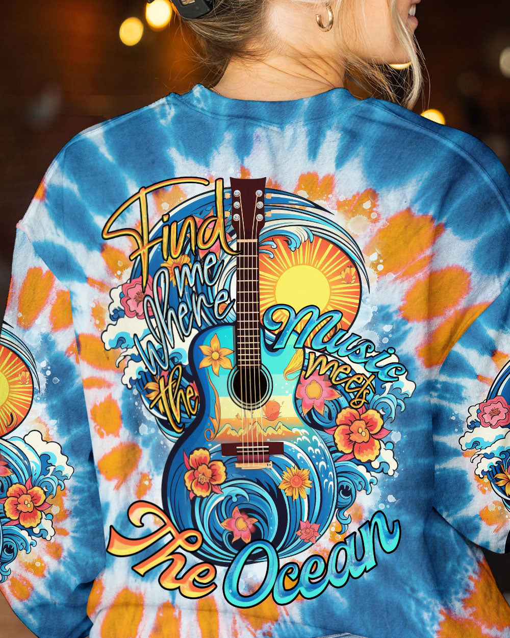 FIND ME WHERE THE MUSIC MEETS THE OCEAN GUITAR TIE DYE ALL OVER PRINT - TLNO2306231