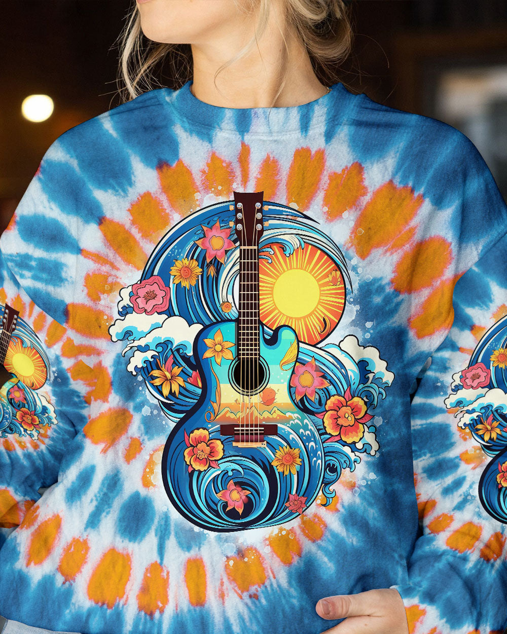FIND ME WHERE THE MUSIC MEETS THE OCEAN GUITAR TIE DYE ALL OVER PRINT - TLNO2306231