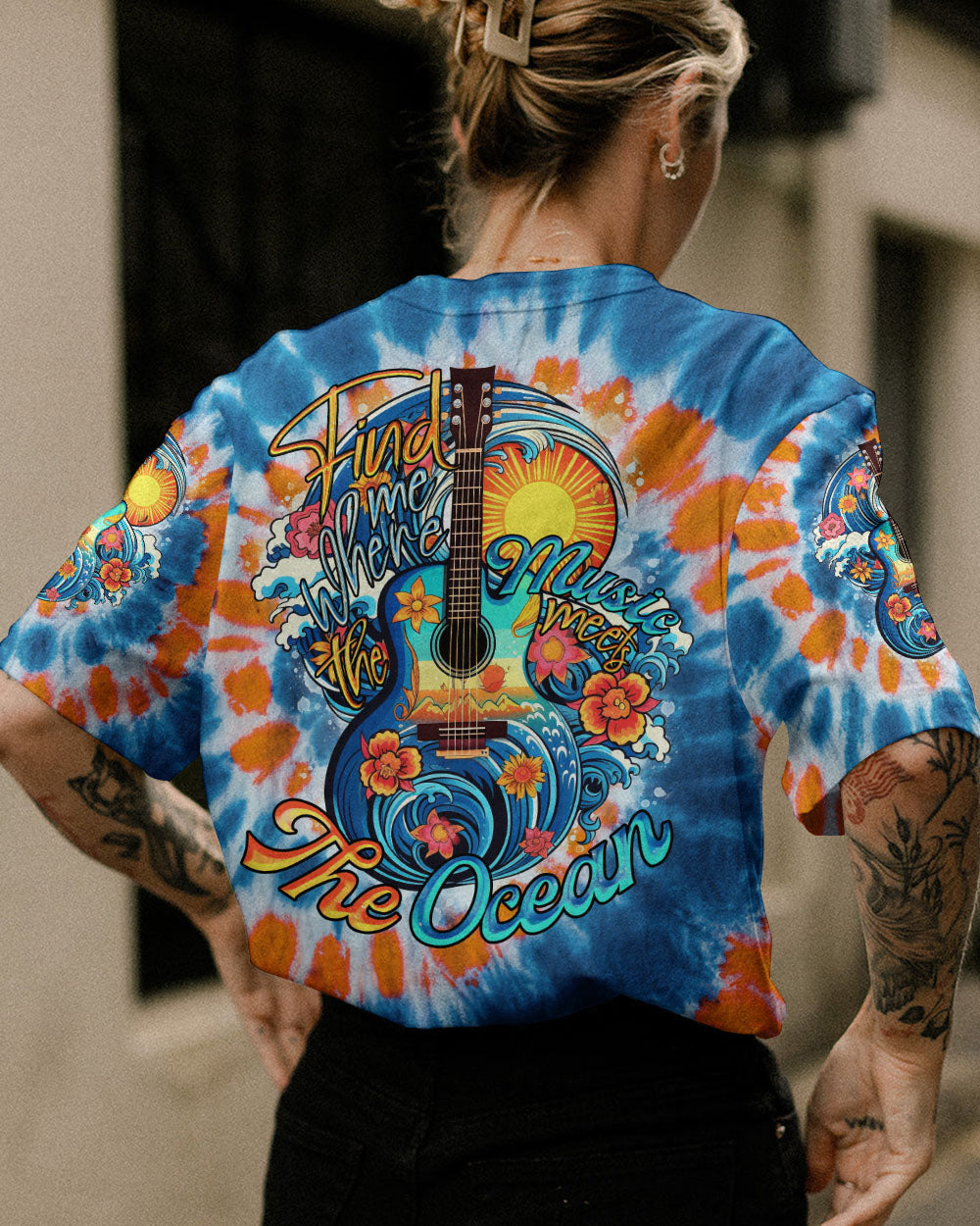 FIND ME WHERE THE MUSIC MEETS THE OCEAN GUITAR TIE DYE ALL OVER PRINT - TLNO2306231