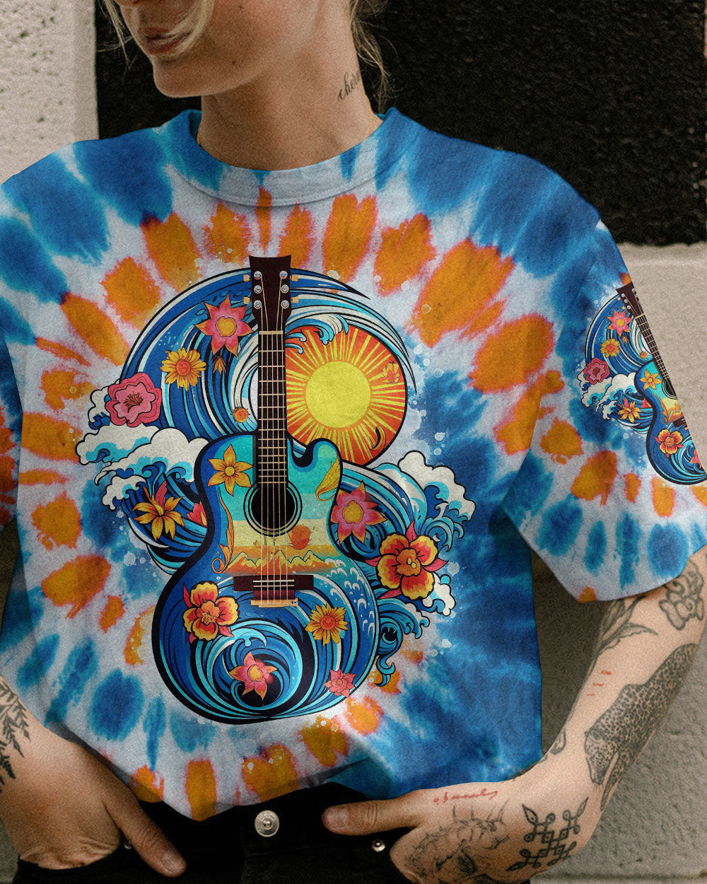 FIND ME WHERE THE MUSIC MEETS THE OCEAN GUITAR TIE DYE ALL OVER PRINT - TLNO2306231