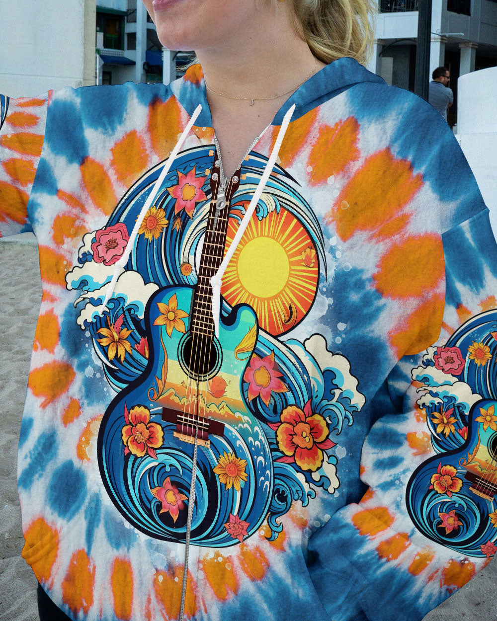 FIND ME WHERE THE MUSIC MEETS THE OCEAN GUITAR TIE DYE ALL OVER PRINT - TLNO2306231