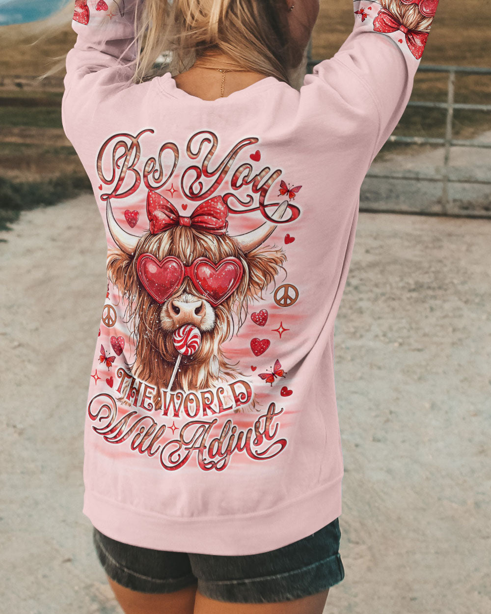 BE YOU THE WORLD WILL ADJUST HIGHLAND COW  ALL OVER PRINT  - TLNO2502253