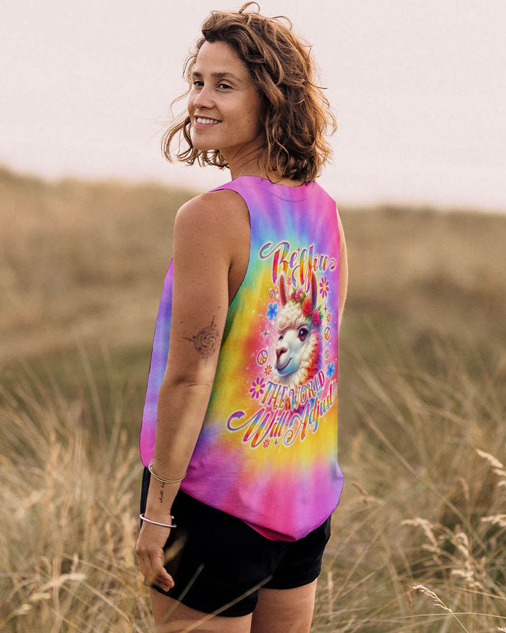 BE YOU THE WORLD WILL ADJUST LLAMA TIE DYE ALL OVER PRINT - TLNO2505253