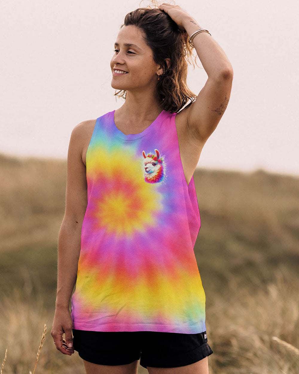 BE YOU THE WORLD WILL ADJUST LLAMA TIE DYE ALL OVER PRINT - TLNO2505253