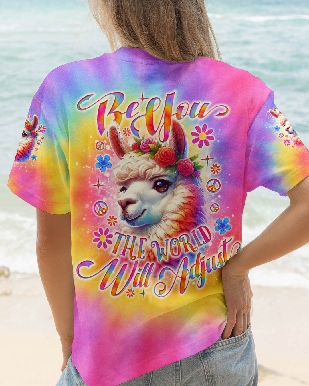 BE YOU THE WORLD WILL ADJUST LLAMA TIE DYE ALL OVER PRINT - TLNO2505253