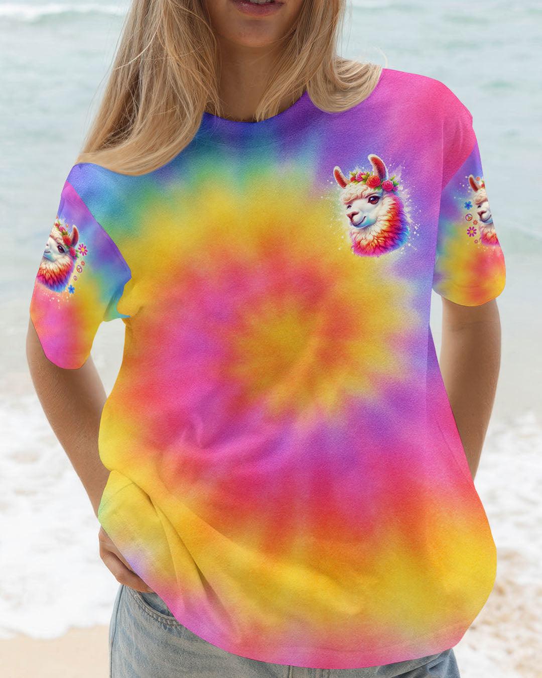 BE YOU THE WORLD WILL ADJUST LLAMA TIE DYE ALL OVER PRINT - TLNO2505253