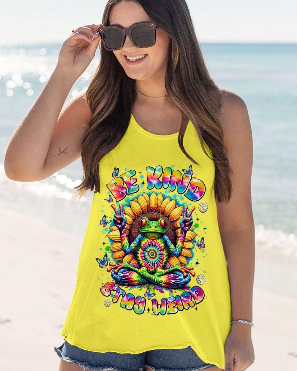 BE KIND STAY WEIRD FROG SUNFLOWER TIE DYE  ALL OVER PRINT - TLNT0108253