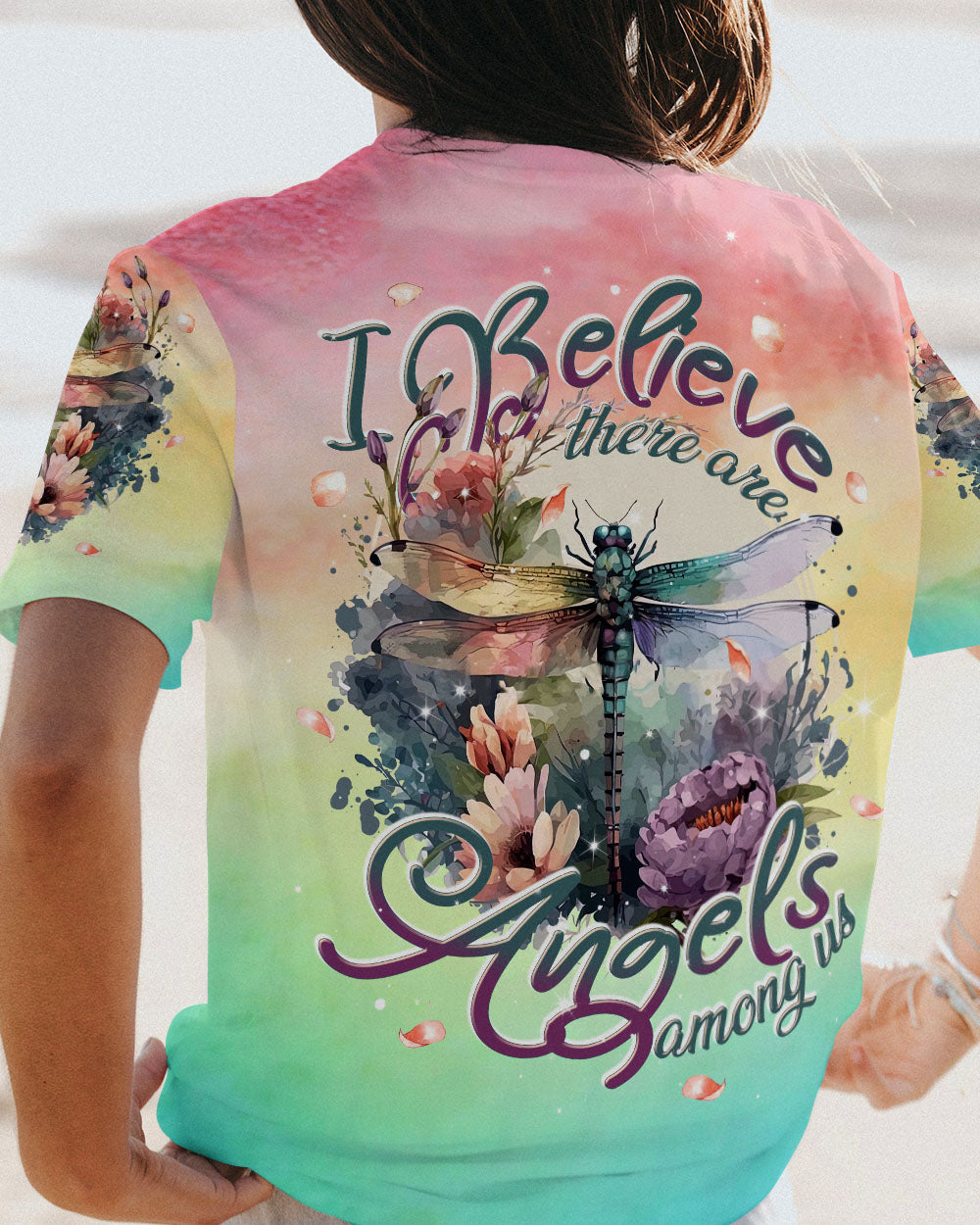I BELIEVE THERE ARE ANGELS AMONG US DRAGONFLY WATERCOLOR ALL OVER PRINT - TLNT0308232