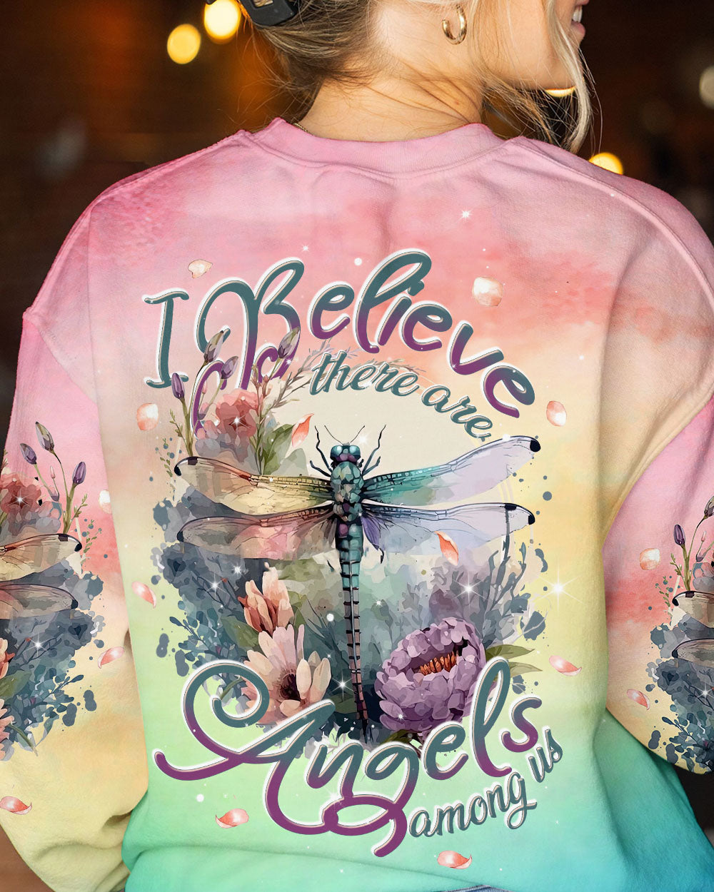 I BELIEVE THERE ARE ANGELS AMONG US DRAGONFLY WATERCOLOR ALL OVER PRINT - TLNT0308232
