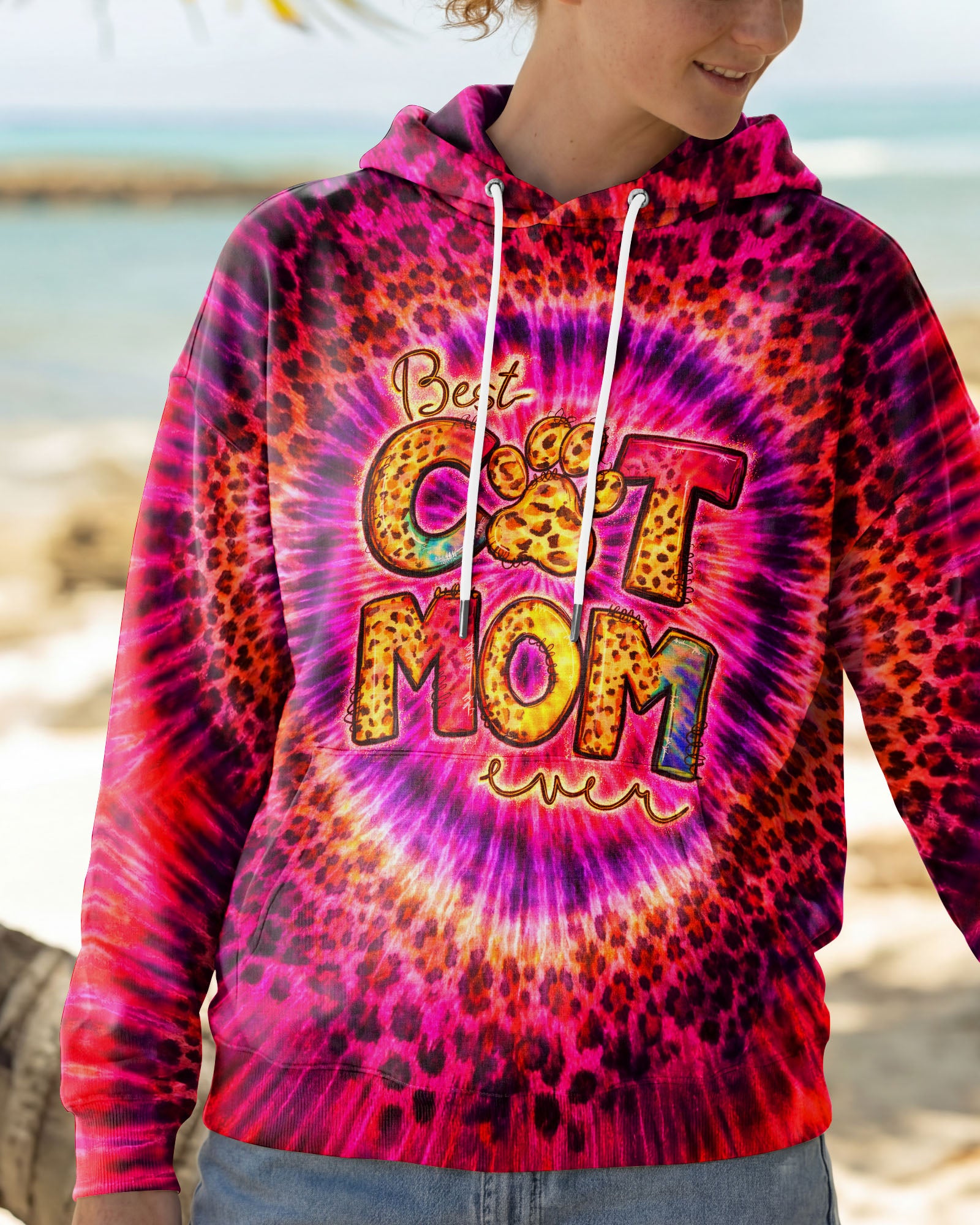 BEST CAT  MOM EVER LEOPARD SWIRL ALL OVER PRINT   - TLNT0603261