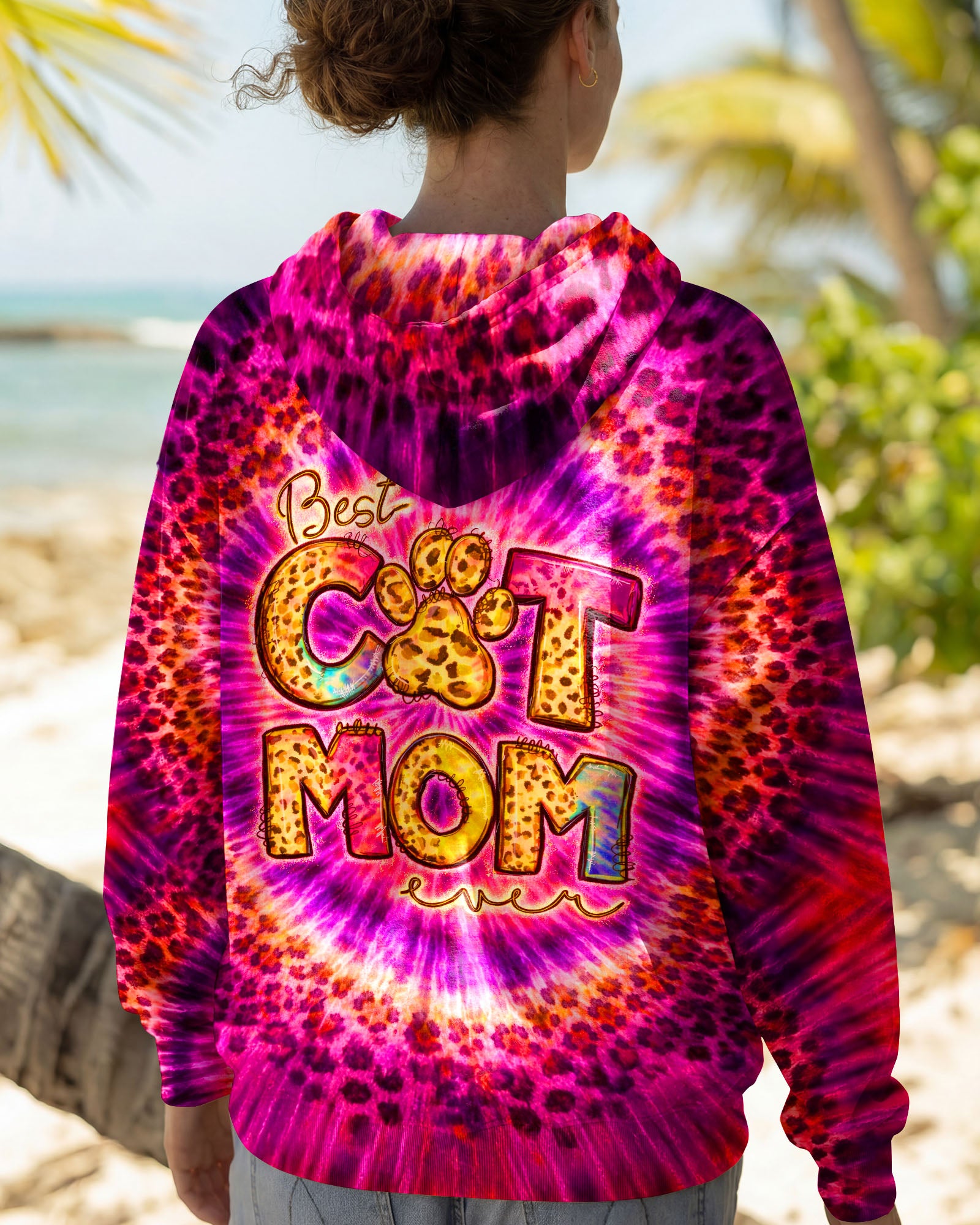 BEST CAT  MOM EVER LEOPARD SWIRL ALL OVER PRINT   - TLNT0603261