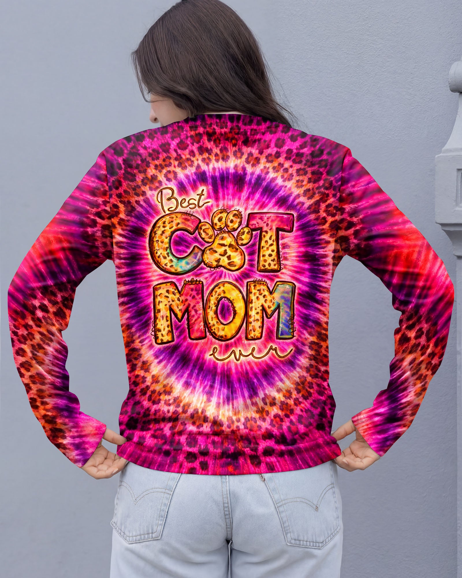 BEST CAT  MOM EVER LEOPARD SWIRL ALL OVER PRINT   - TLNT0603261