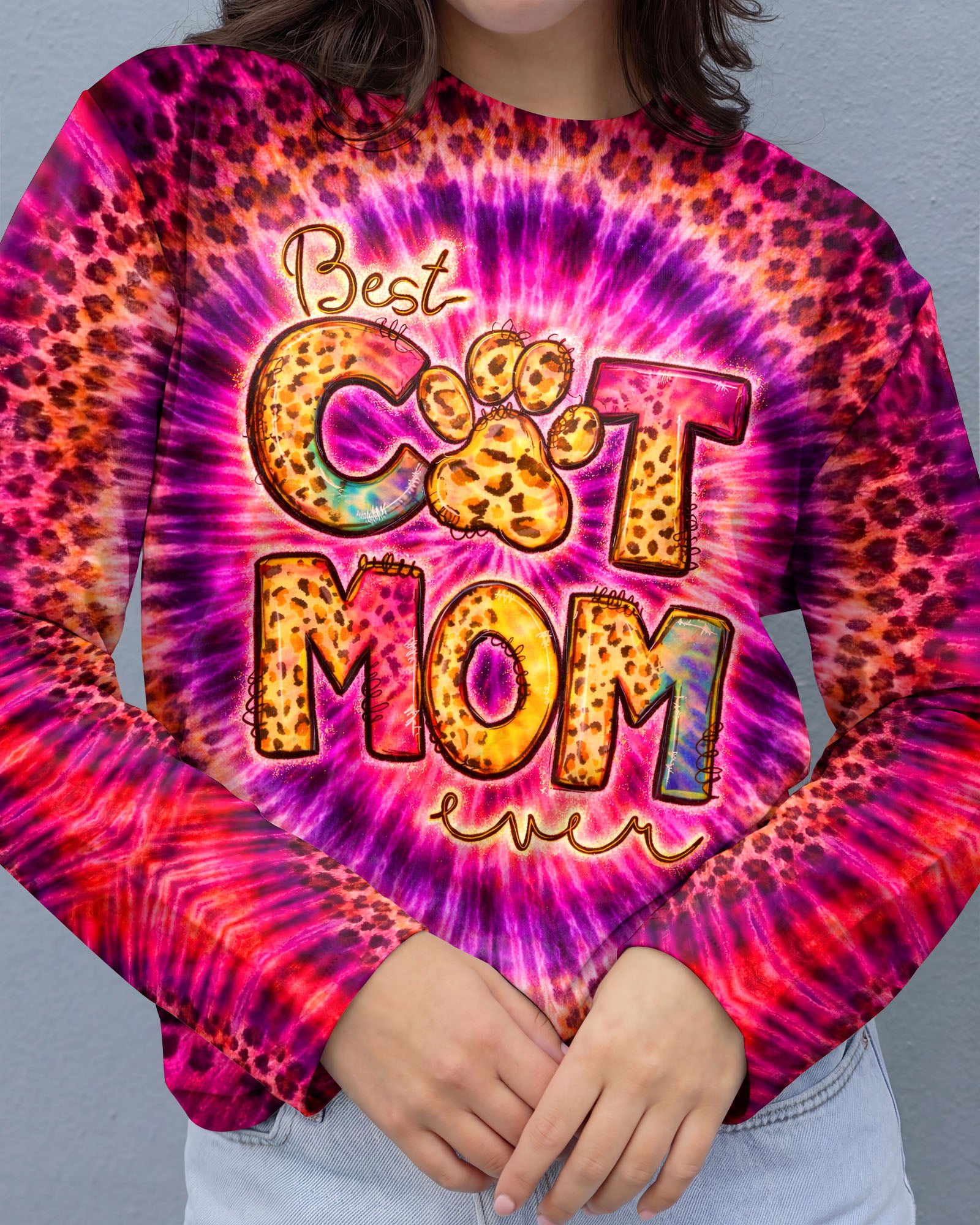 BEST CAT  MOM EVER LEOPARD SWIRL ALL OVER PRINT   - TLNT0603261