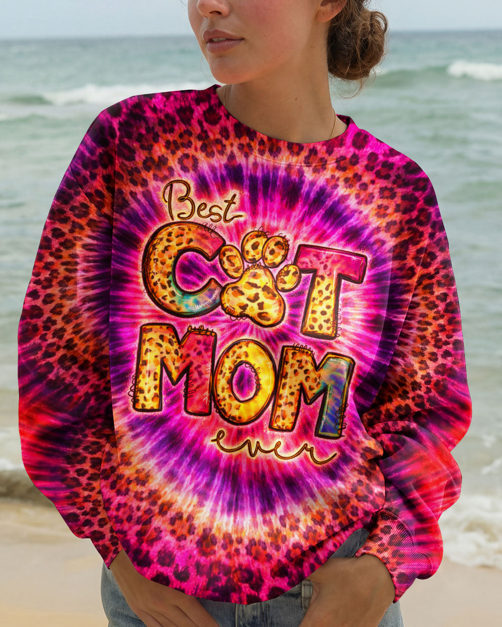 BEST CAT  MOM EVER LEOPARD SWIRL ALL OVER PRINT   - TLNT0603261