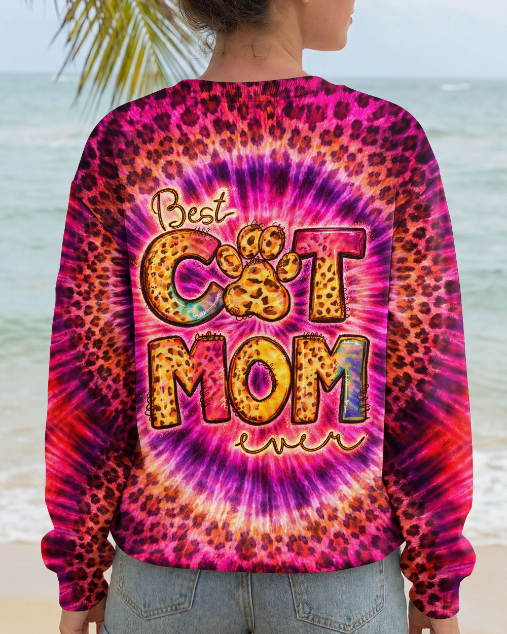 BEST CAT  MOM EVER LEOPARD SWIRL ALL OVER PRINT   - TLNT0603261