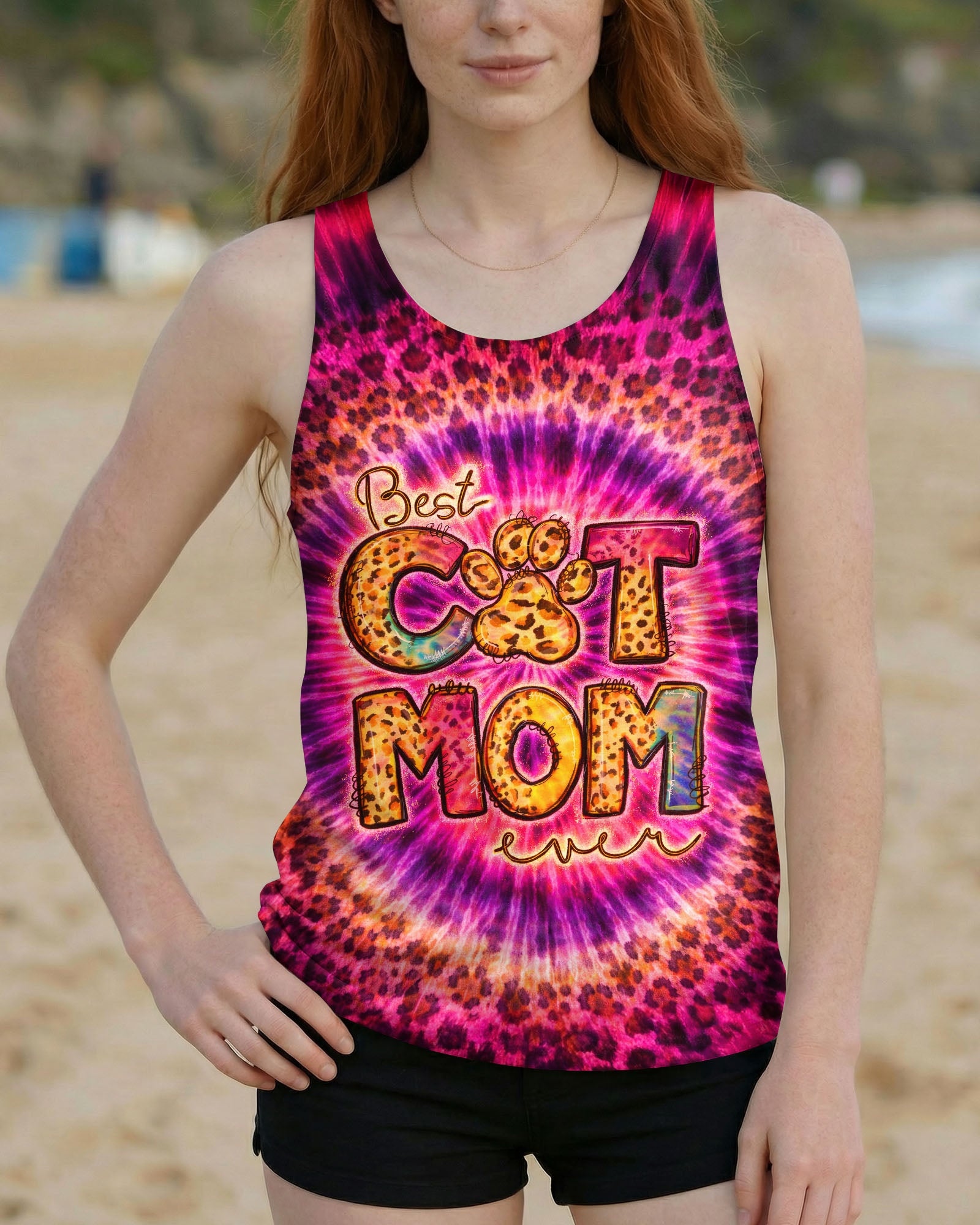 BEST CAT  MOM EVER LEOPARD SWIRL ALL OVER PRINT   - TLNT0603261