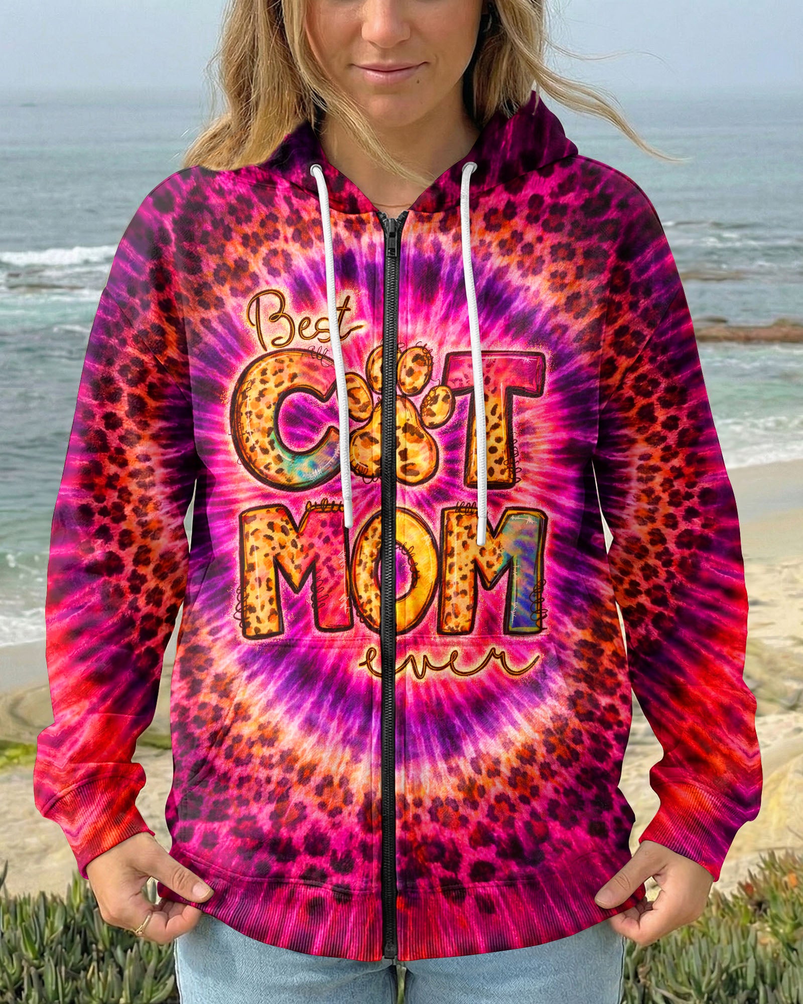 BEST CAT  MOM EVER LEOPARD SWIRL ALL OVER PRINT   - TLNT0603261