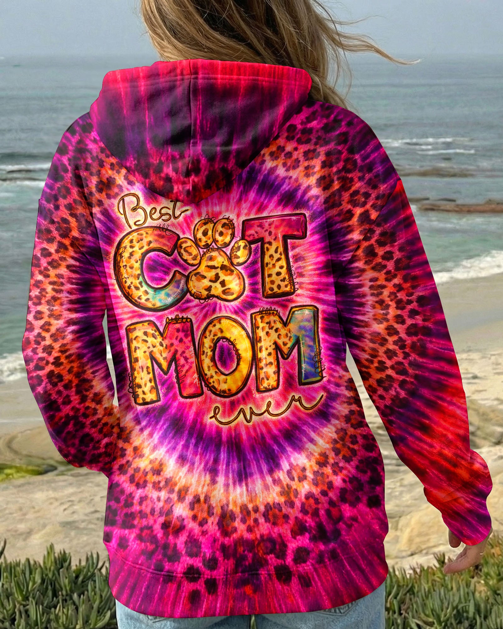 BEST CAT  MOM EVER LEOPARD SWIRL ALL OVER PRINT   - TLNT0603261