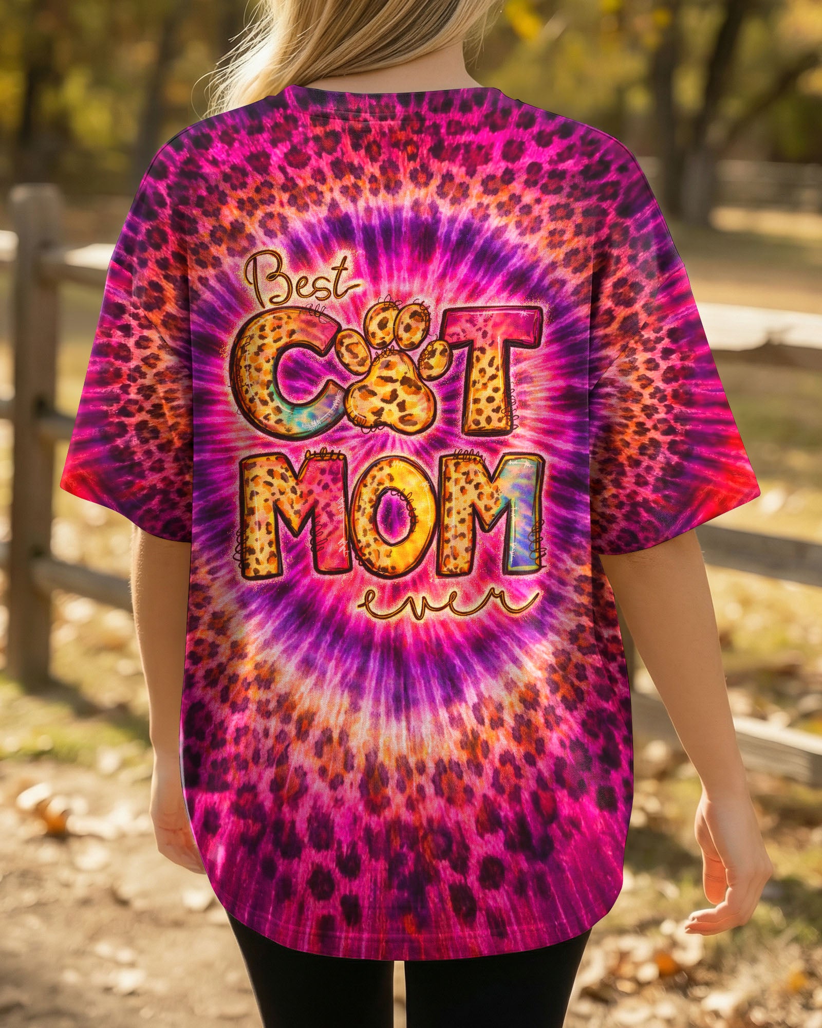 BEST CAT  MOM EVER LEOPARD SWIRL ALL OVER PRINT   - TLNT0603261