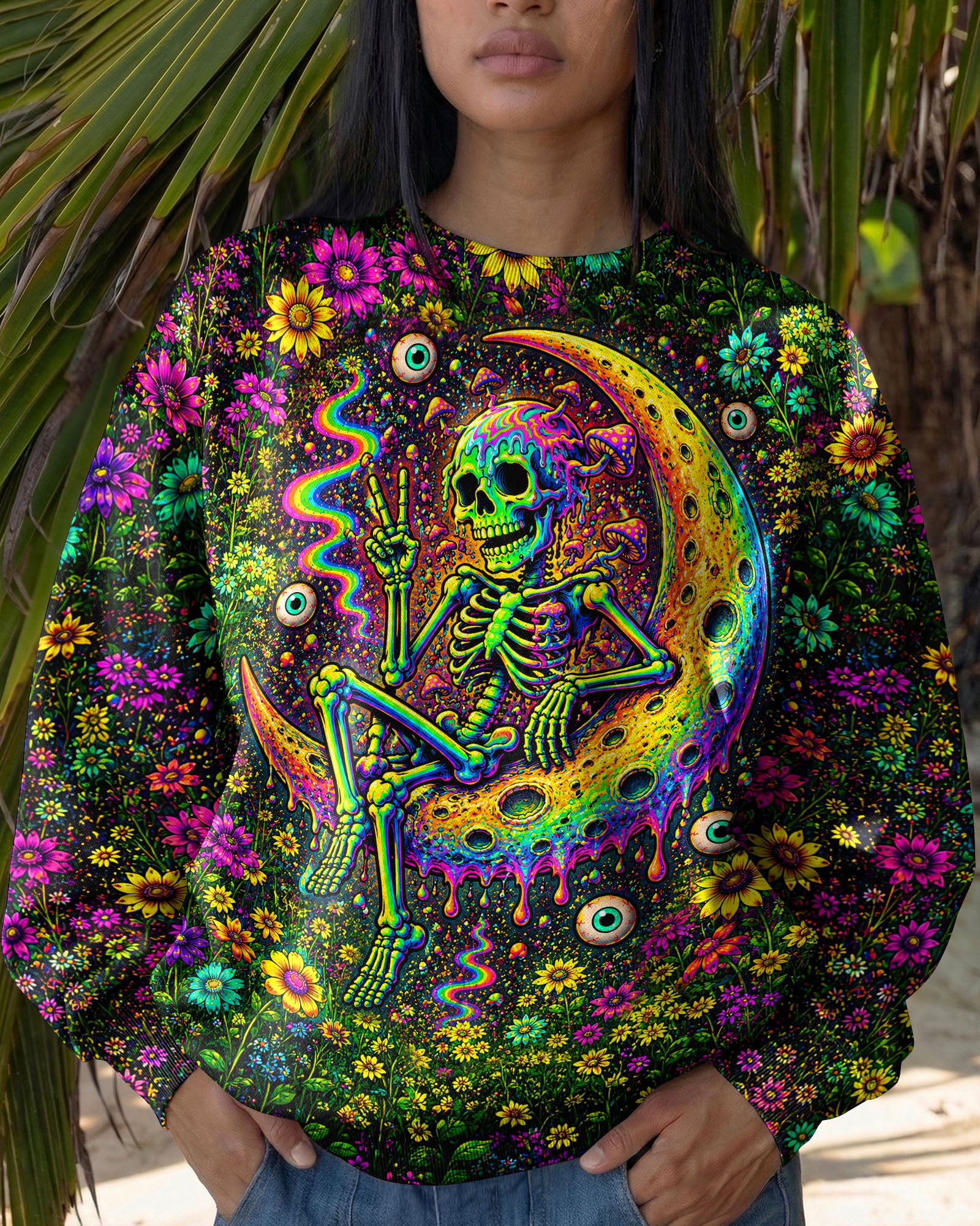 GLOWING MOON SKELETON SKULL ALL OVER PRINT  - TLNT1205263