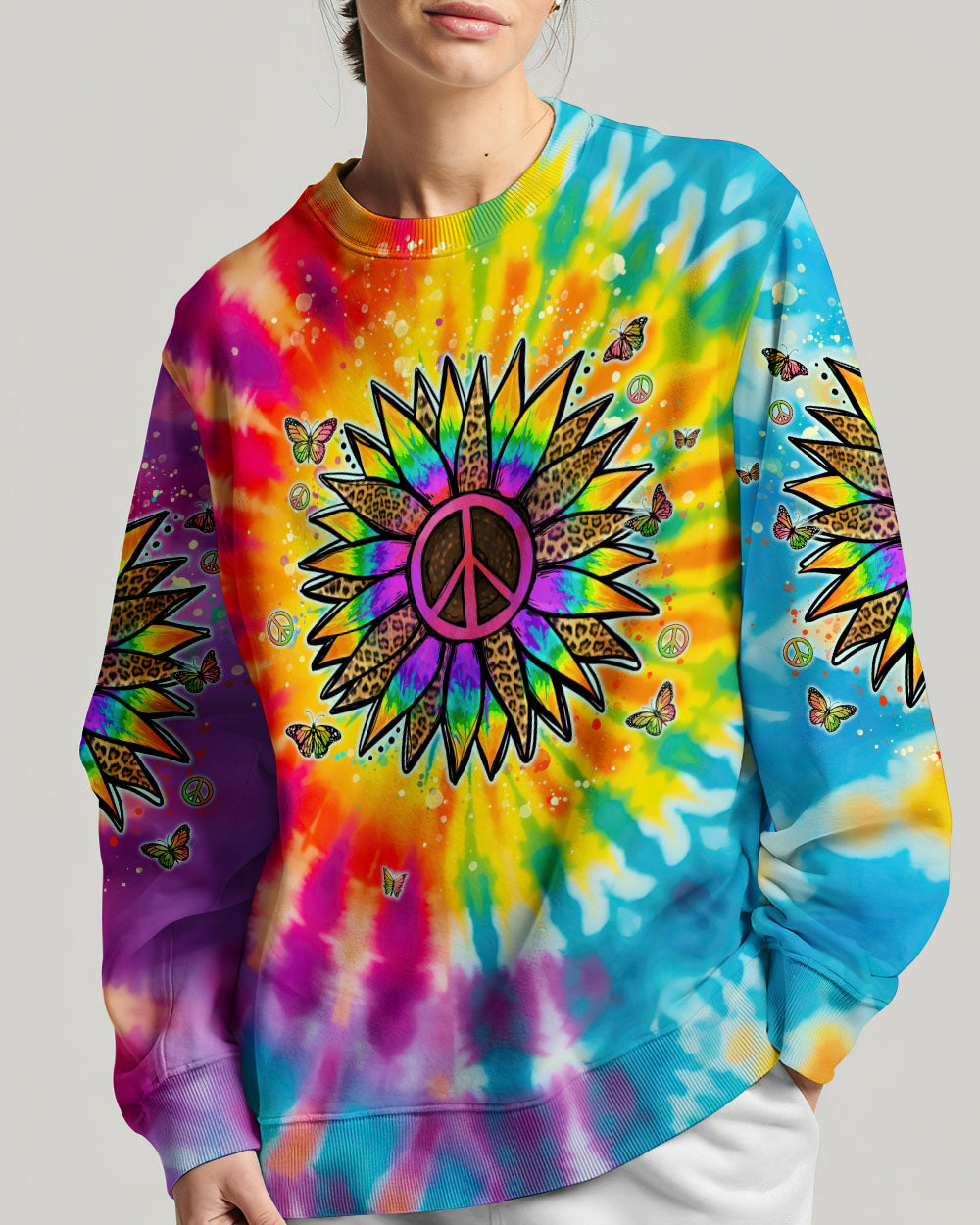 PEACE Y'ALL SUNFLOWER TIE DYE ALL OVER PRINT - TLNT1306245