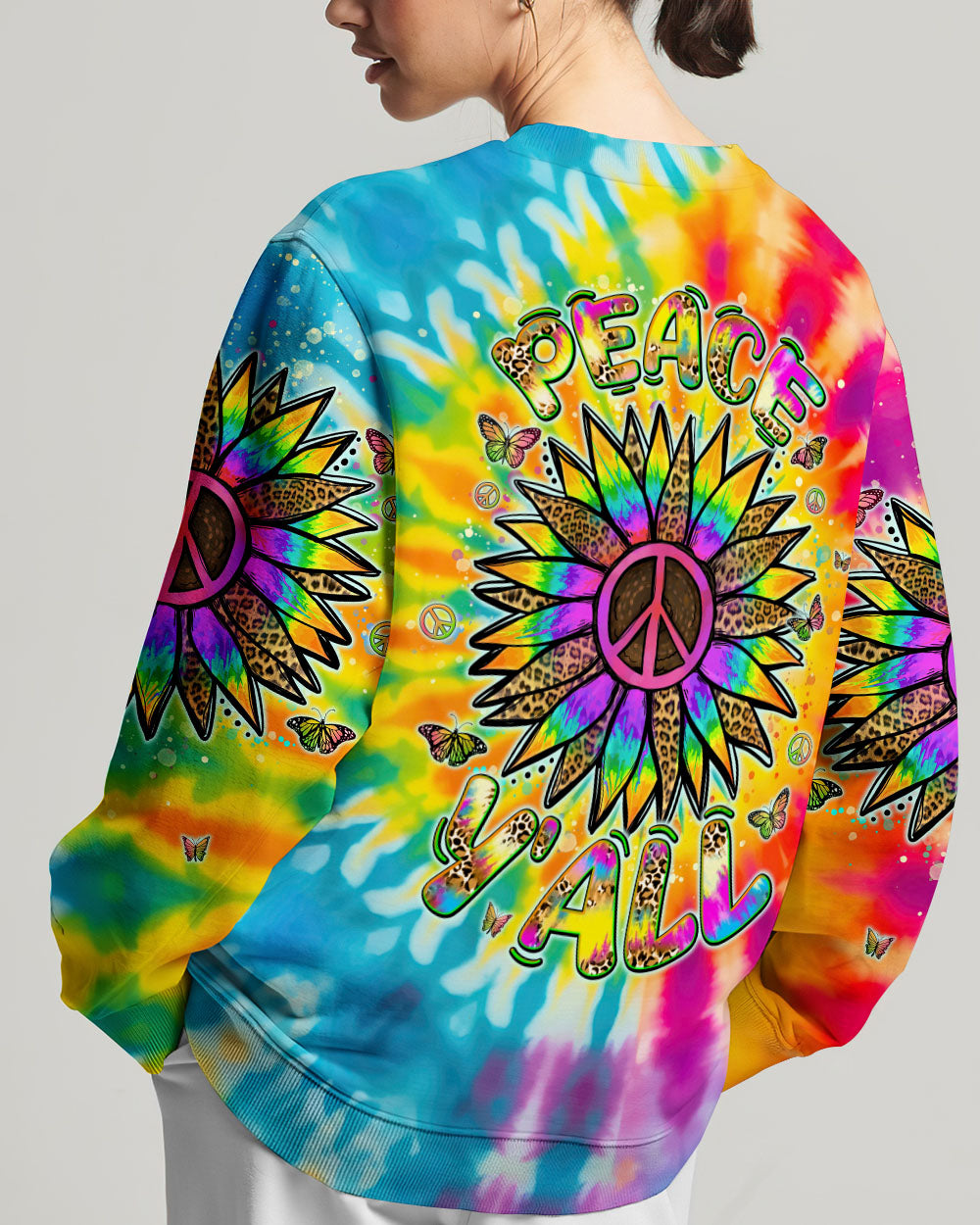 PEACE Y'ALL SUNFLOWER TIE DYE ALL OVER PRINT - TLNT1306245