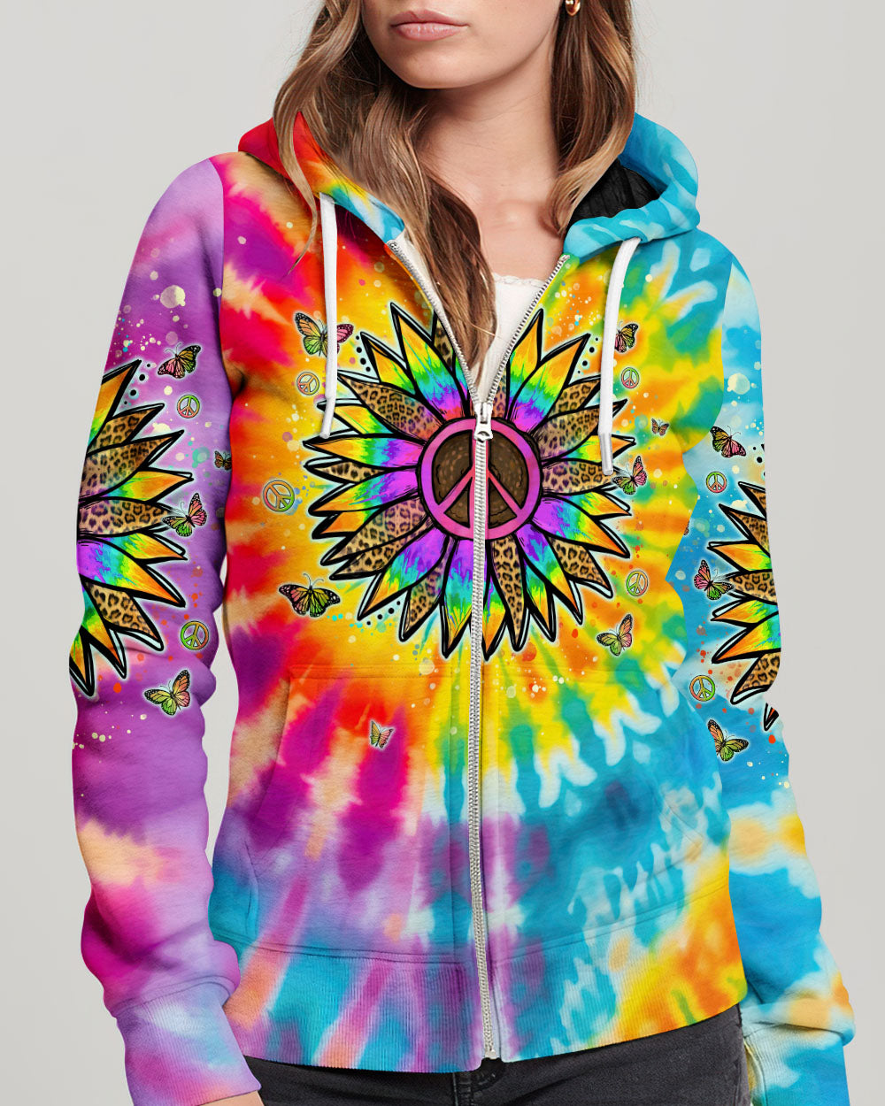 PEACE Y'ALL SUNFLOWER TIE DYE ALL OVER PRINT - TLNT1306245