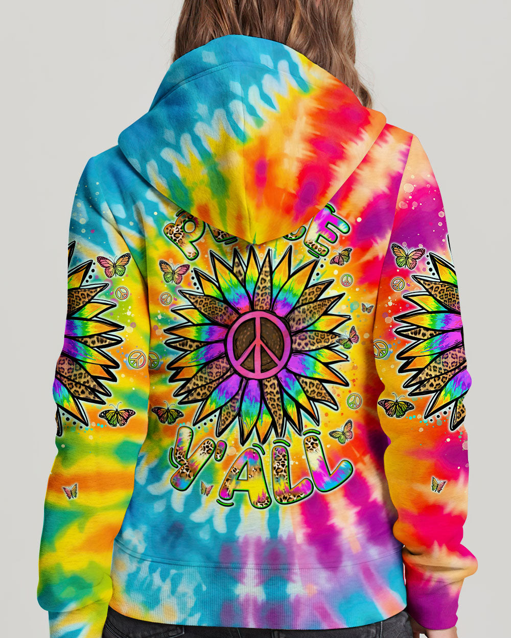 PEACE Y'ALL SUNFLOWER TIE DYE ALL OVER PRINT - TLNT1306245