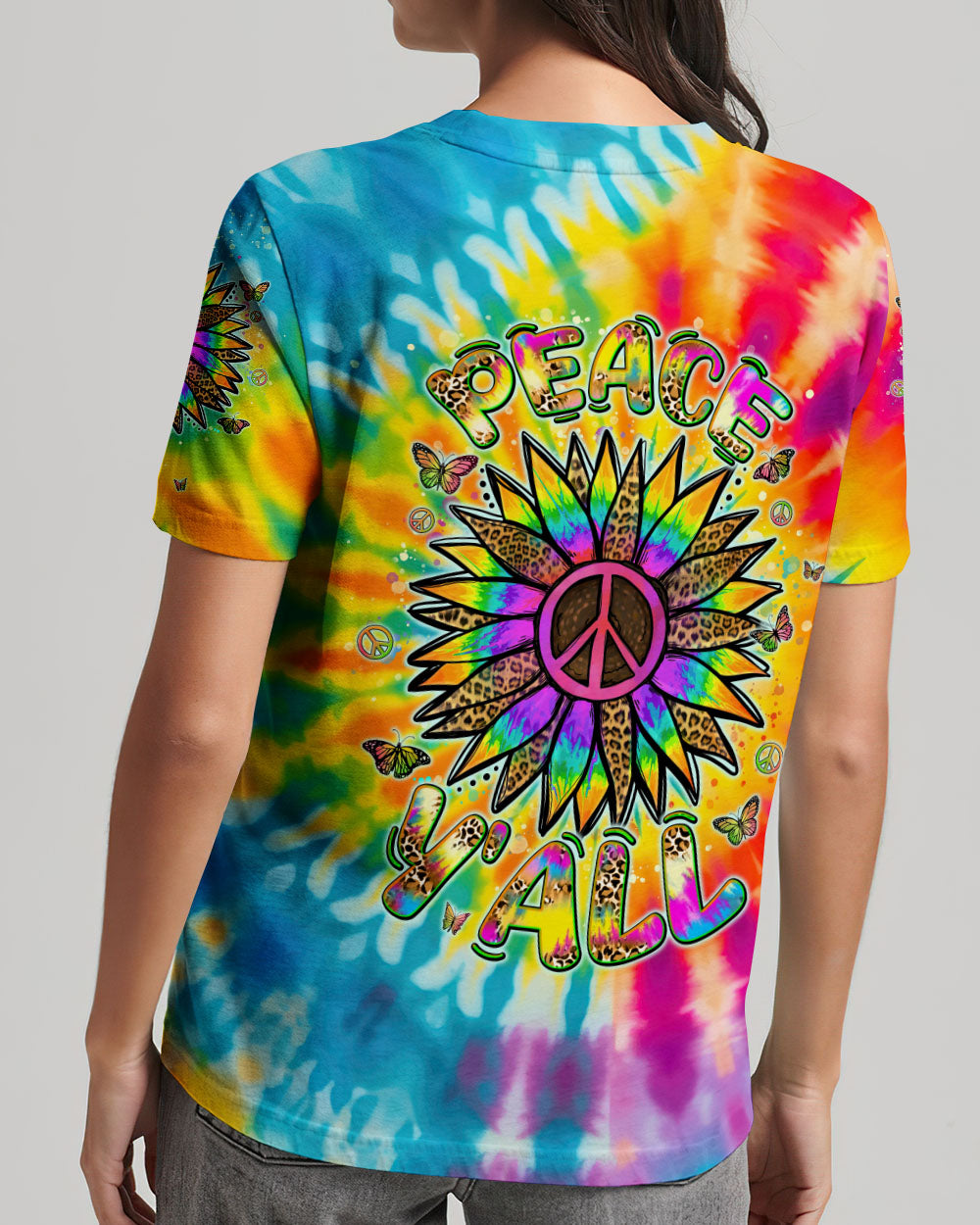 PEACE Y'ALL SUNFLOWER TIE DYE ALL OVER PRINT - TLNT1306245