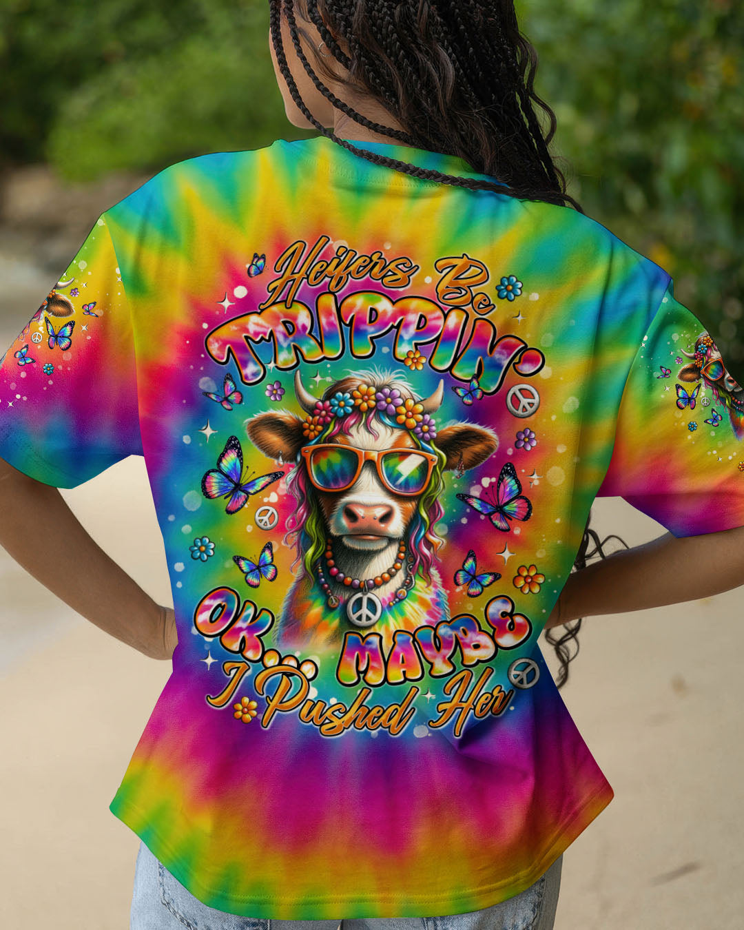 HEIFER BE TRIPPIN' COW TIE DYE ALL OVER PRINT - TLNT1407253