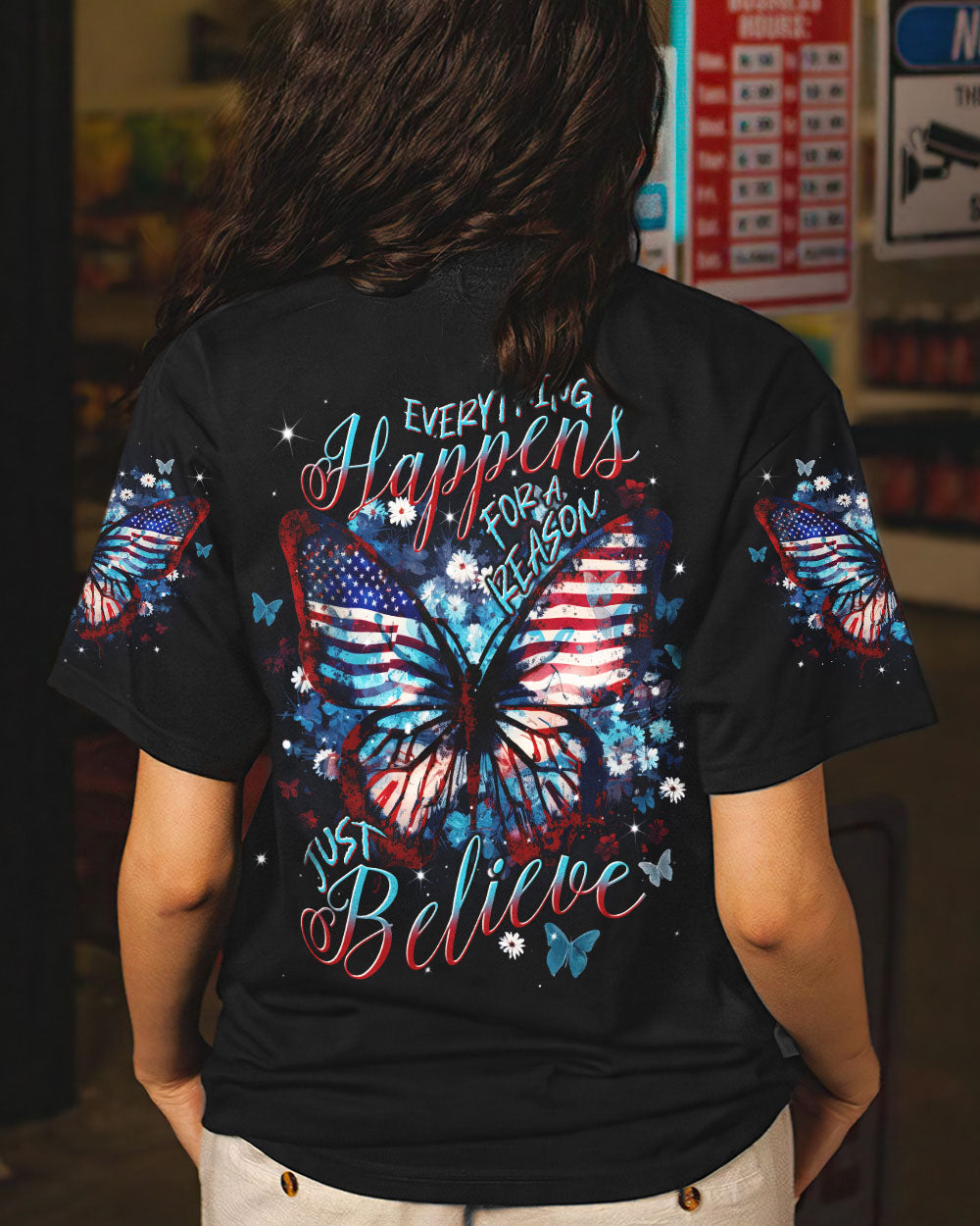 JUST BELIEVE FLAG BUTTERFLY ALL OVER PRINT - TLNT2007233
