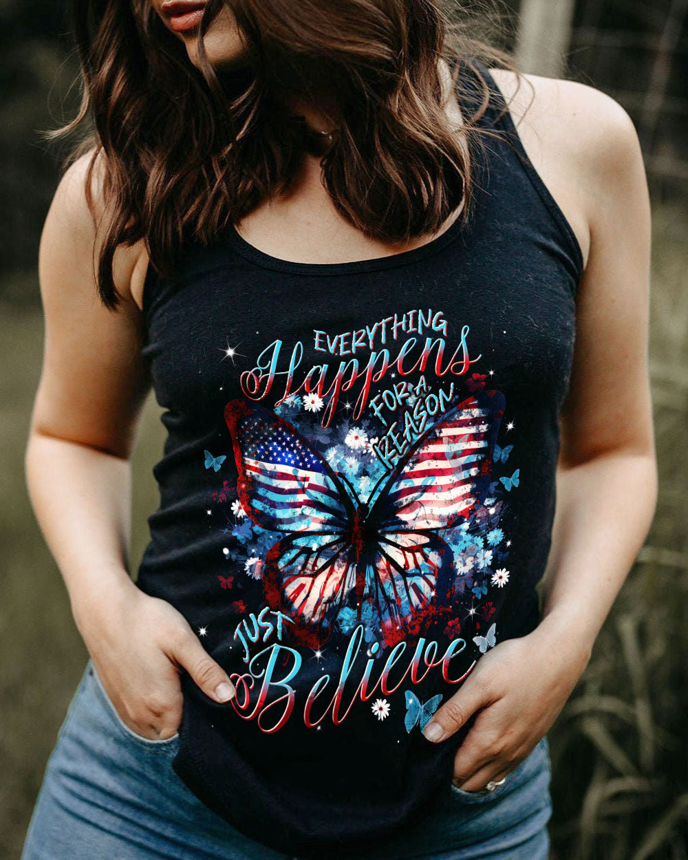 JUST BELIEVE FLAG BUTTERFLY ALL OVER PRINT - TLNT2007233