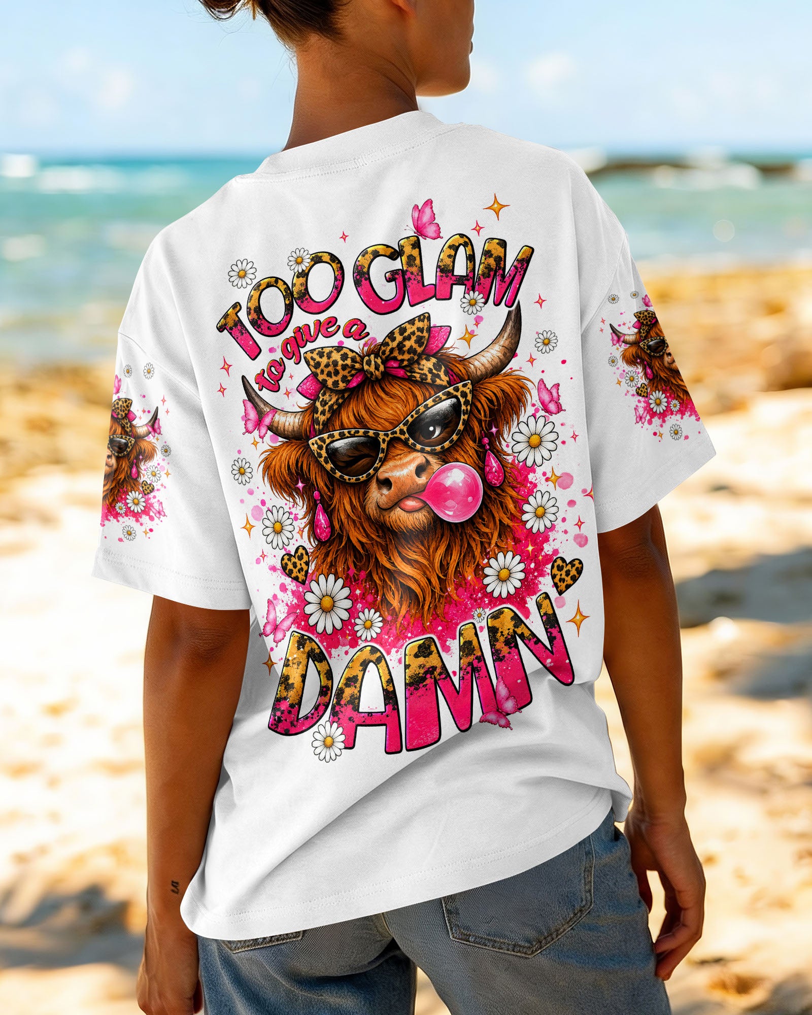 TOO GLAM TO GIVE A DAMN HIGHLAND COW ALL OVER PRINT  - TLNT2007263