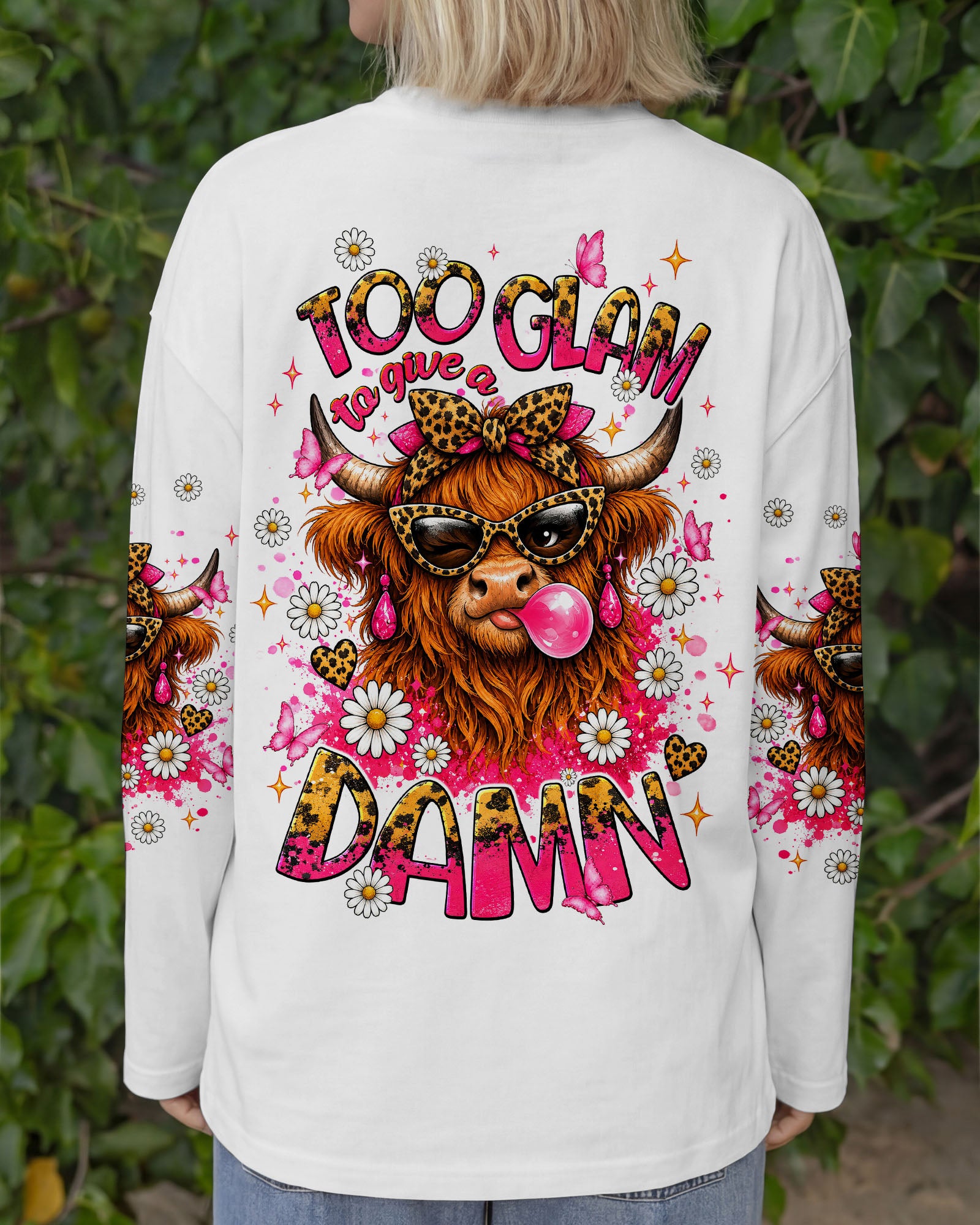 TOO GLAM TO GIVE A DAMN HIGHLAND COW ALL OVER PRINT  - TLNT2007263
