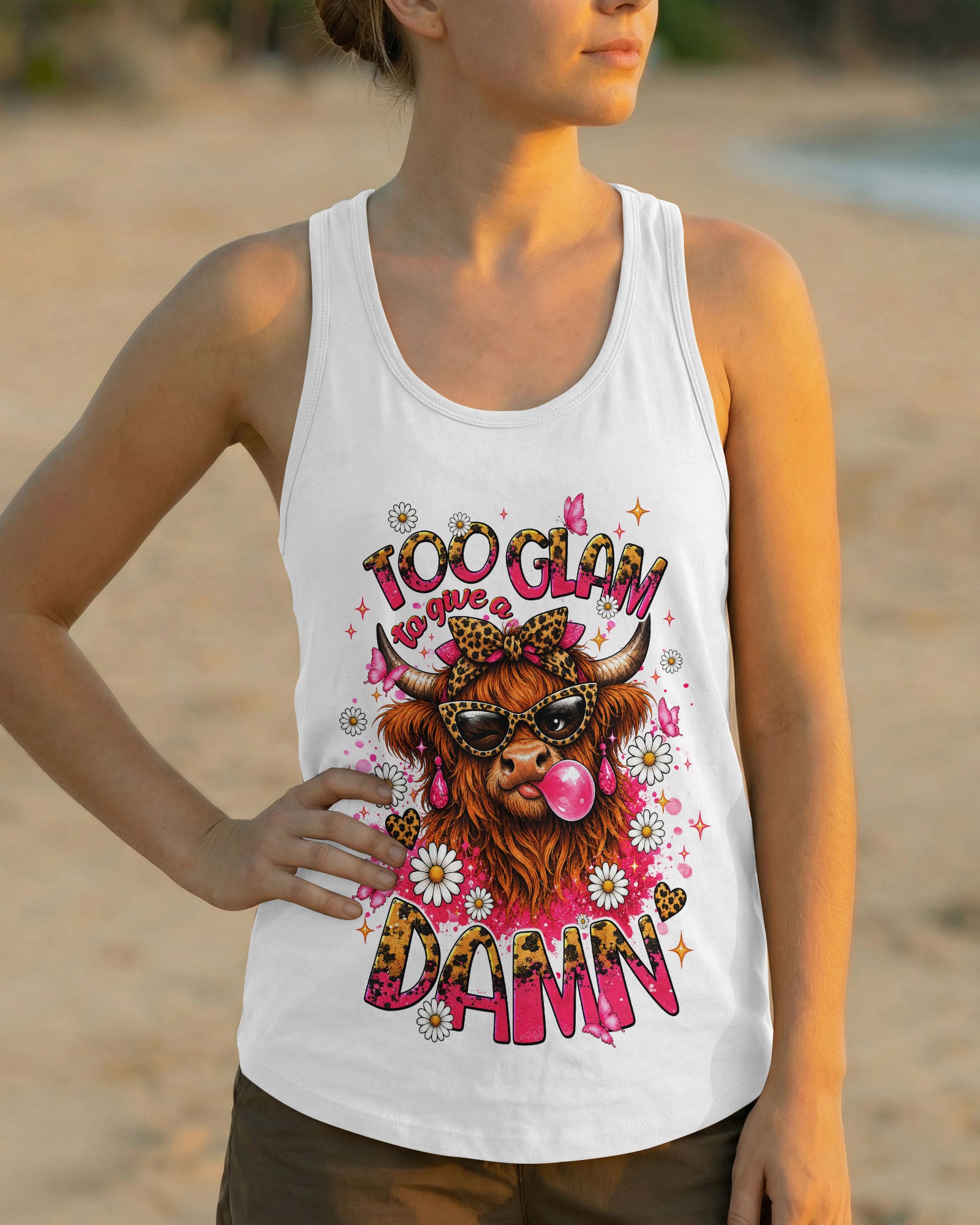 TOO GLAM TO GIVE A DAMN HIGHLAND COW ALL OVER PRINT  - TLNT2007263