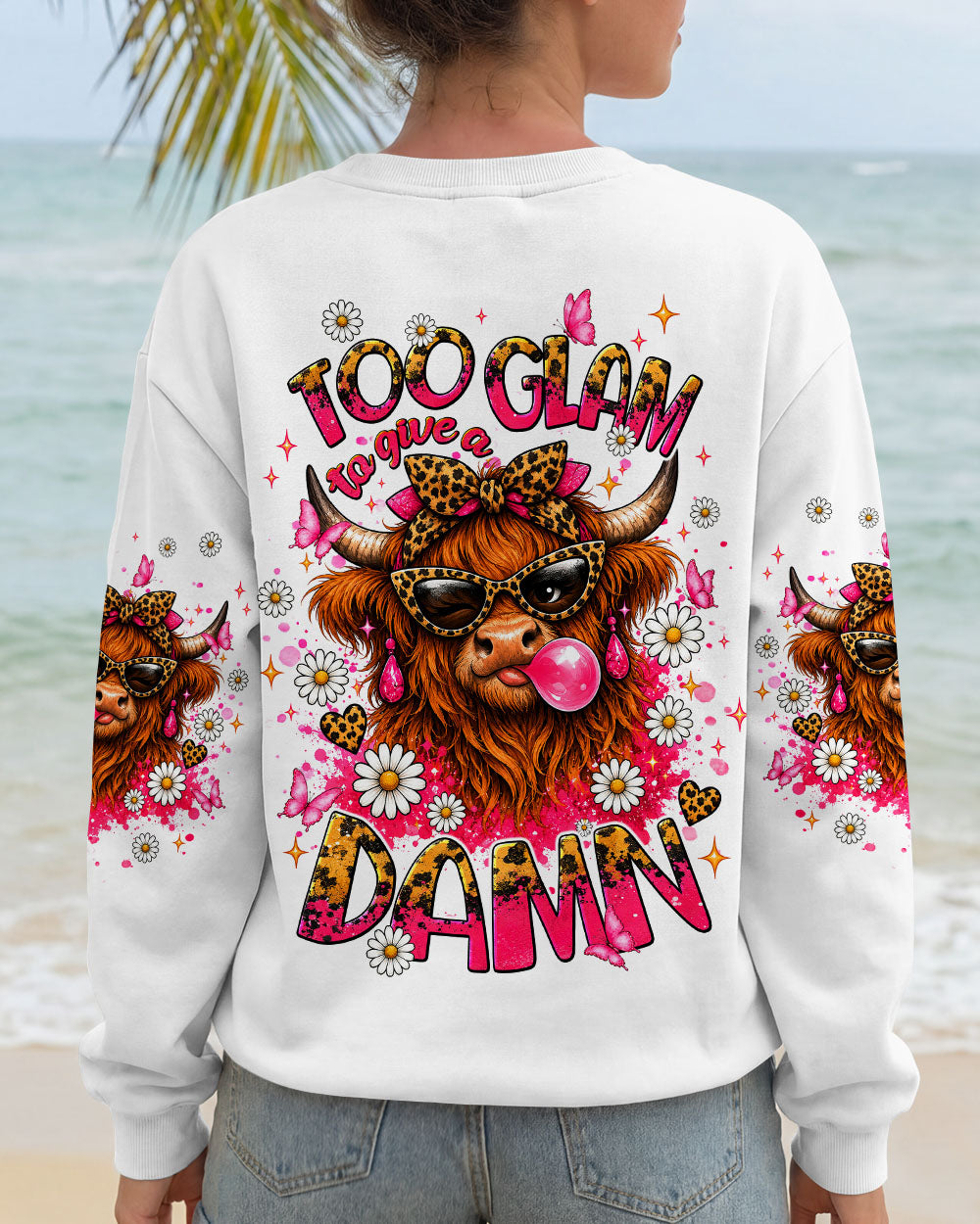 TOO GLAM TO GIVE A DAMN HIGHLAND COW ALL OVER PRINT  - TLNT2007263