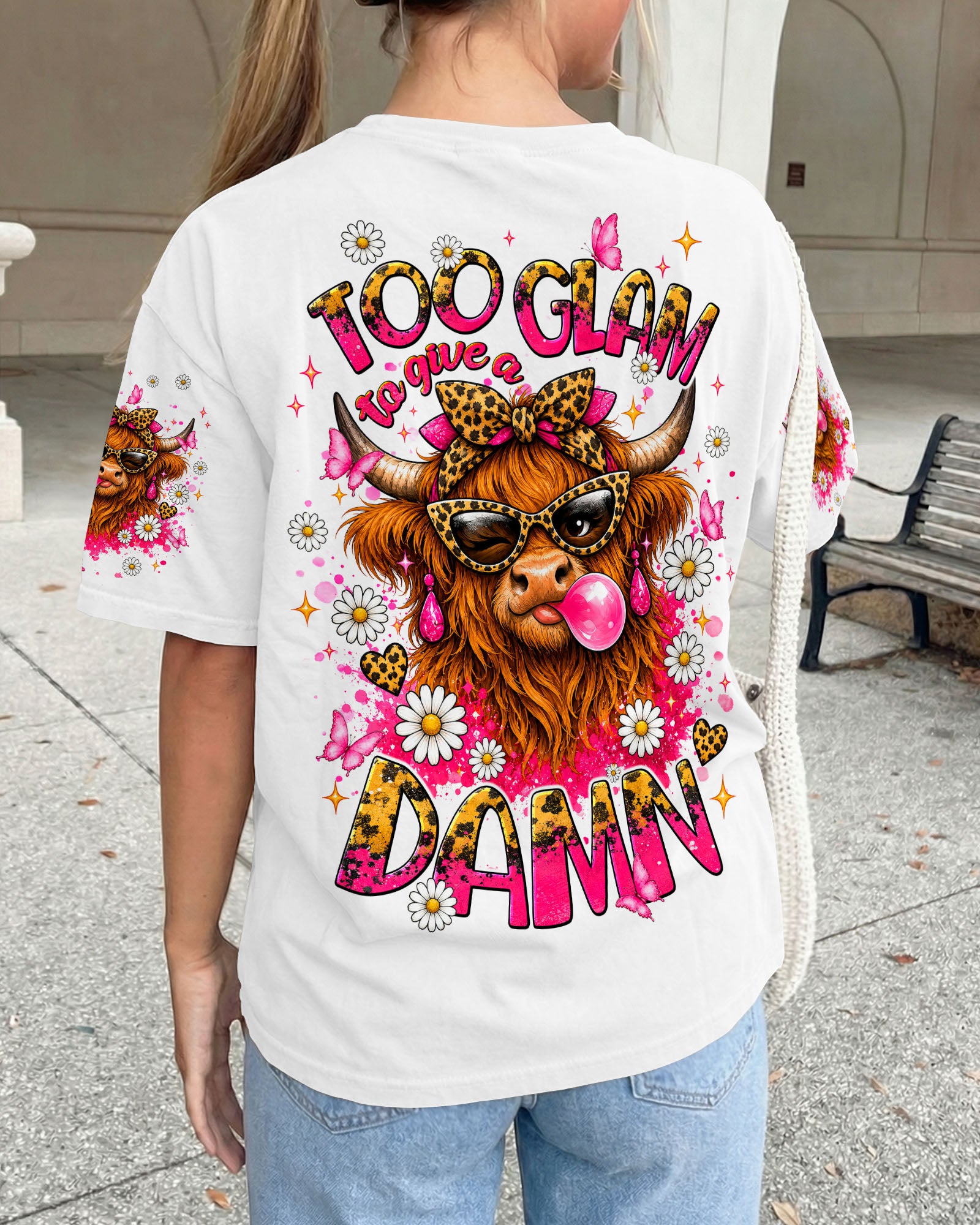 TOO GLAM TO GIVE A DAMN HIGHLAND COW ALL OVER PRINT  - TLNT2007263