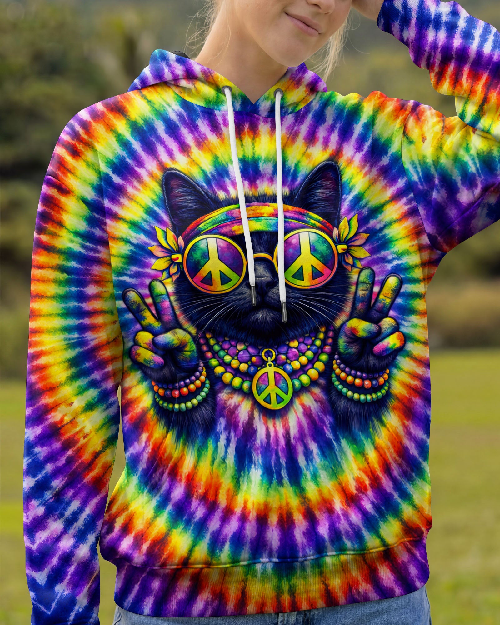 HIPPIE CAT COLORFUL SWIRL ALL OVER PRINT - TLTW2301261