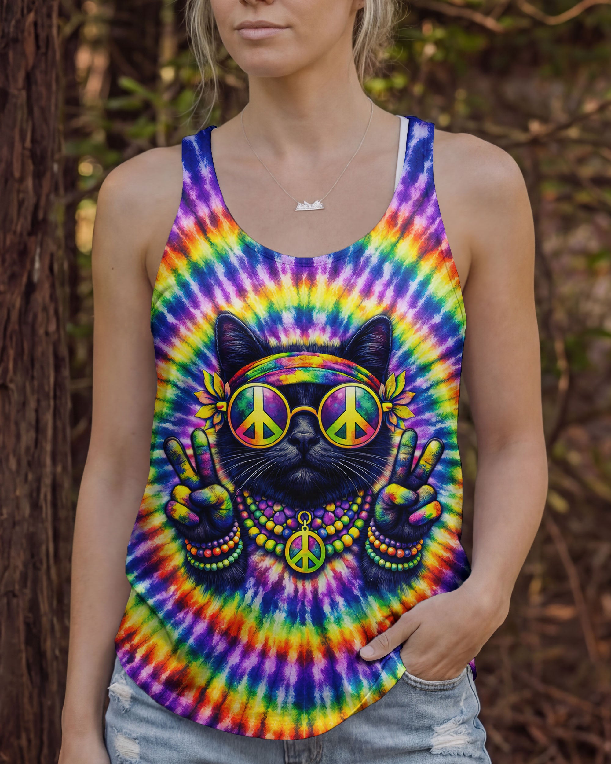 HIPPIE CAT COLORFUL SWIRL ALL OVER PRINT - TLTW2301261