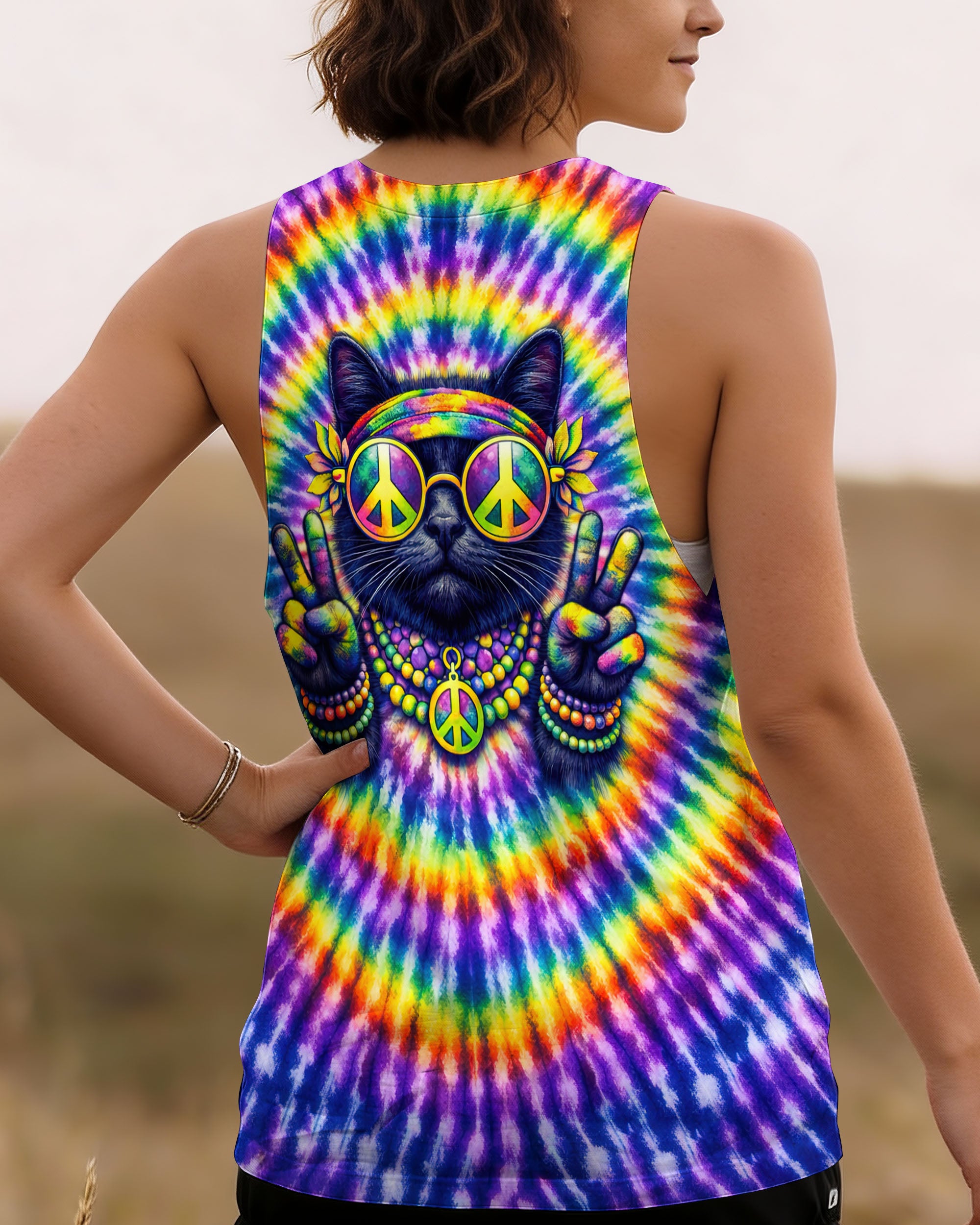 HIPPIE CAT COLORFUL SWIRL ALL OVER PRINT - TLTW2301261