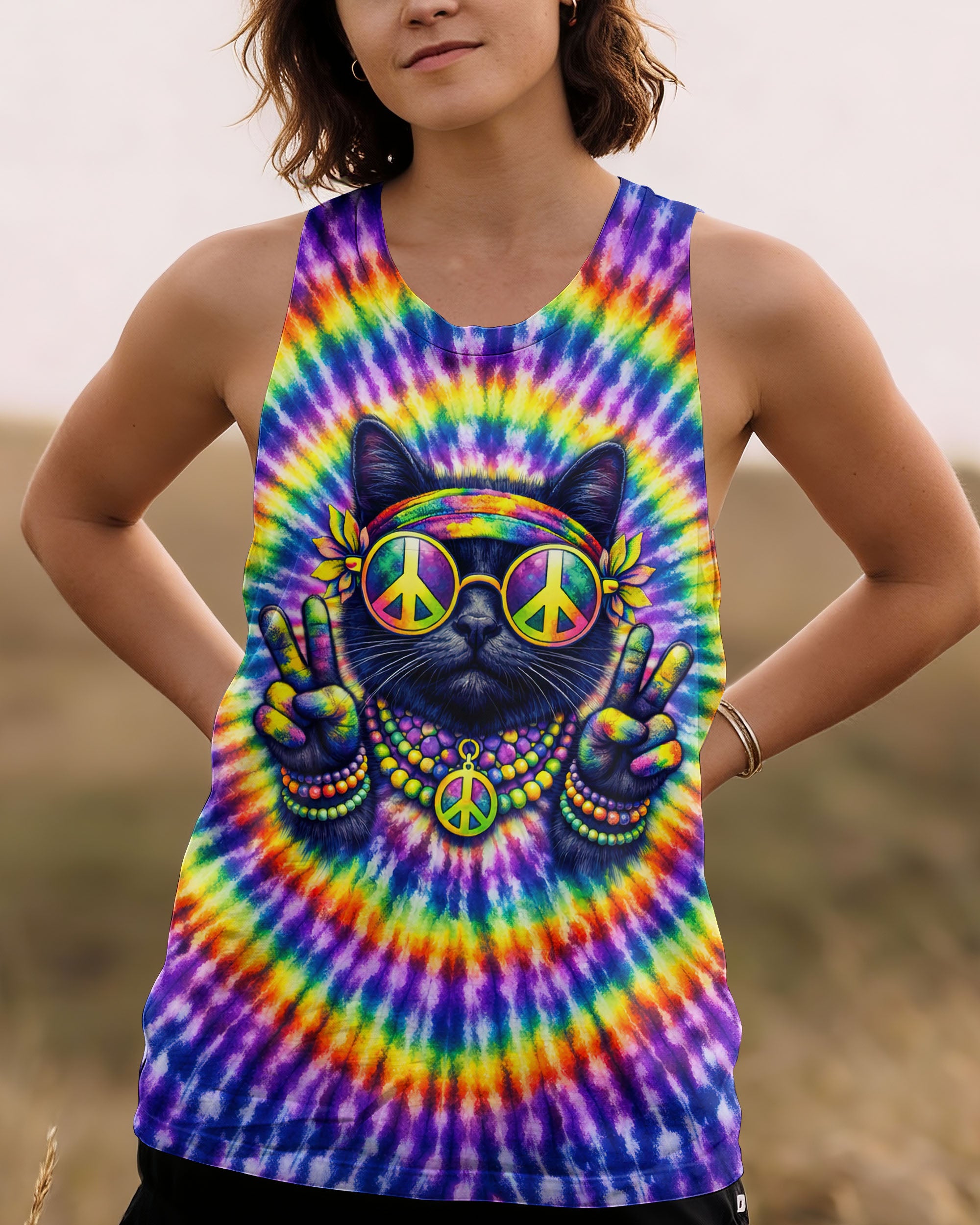 HIPPIE CAT COLORFUL SWIRL ALL OVER PRINT - TLTW2301261