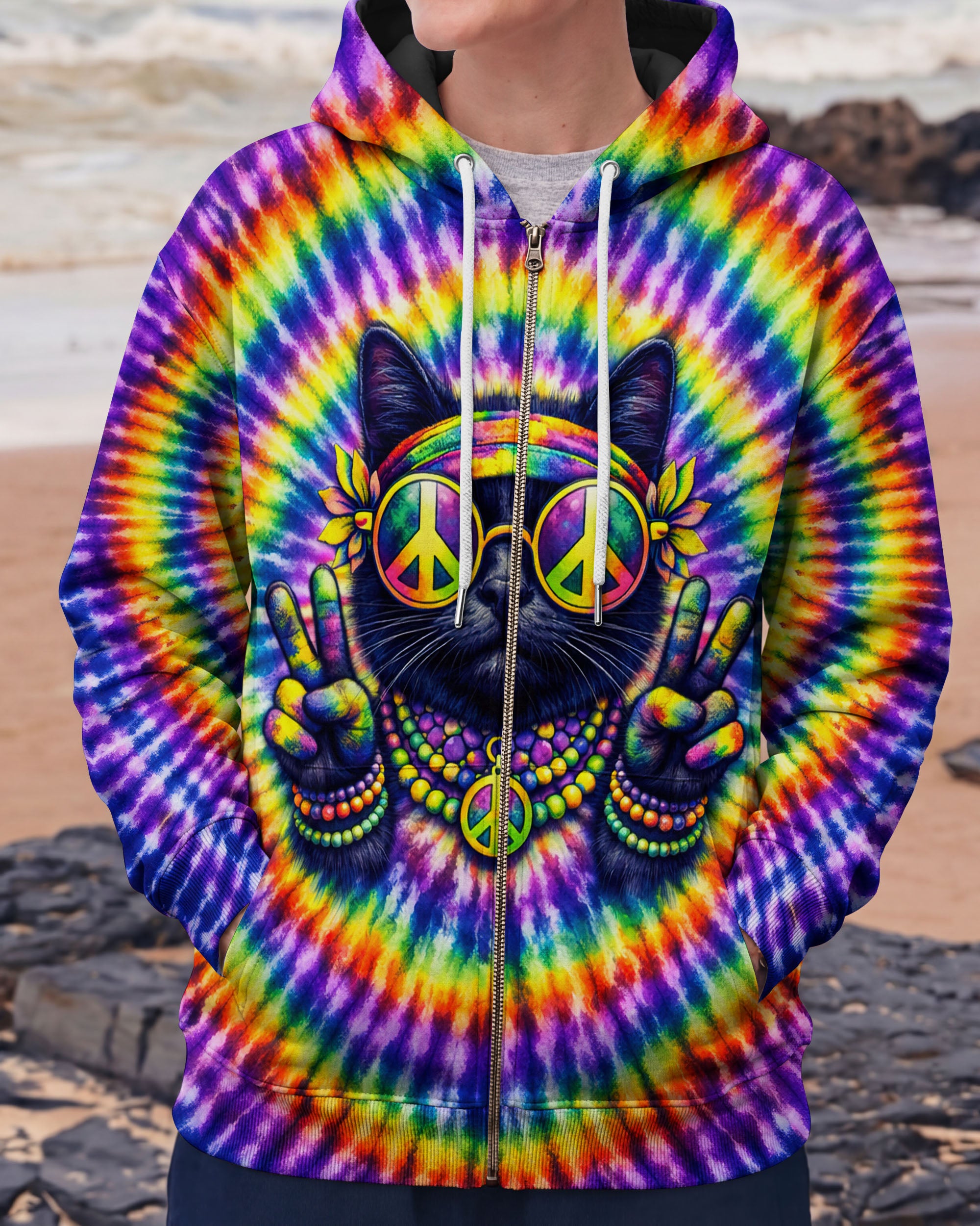 HIPPIE CAT COLORFUL SWIRL ALL OVER PRINT - TLTW2301261