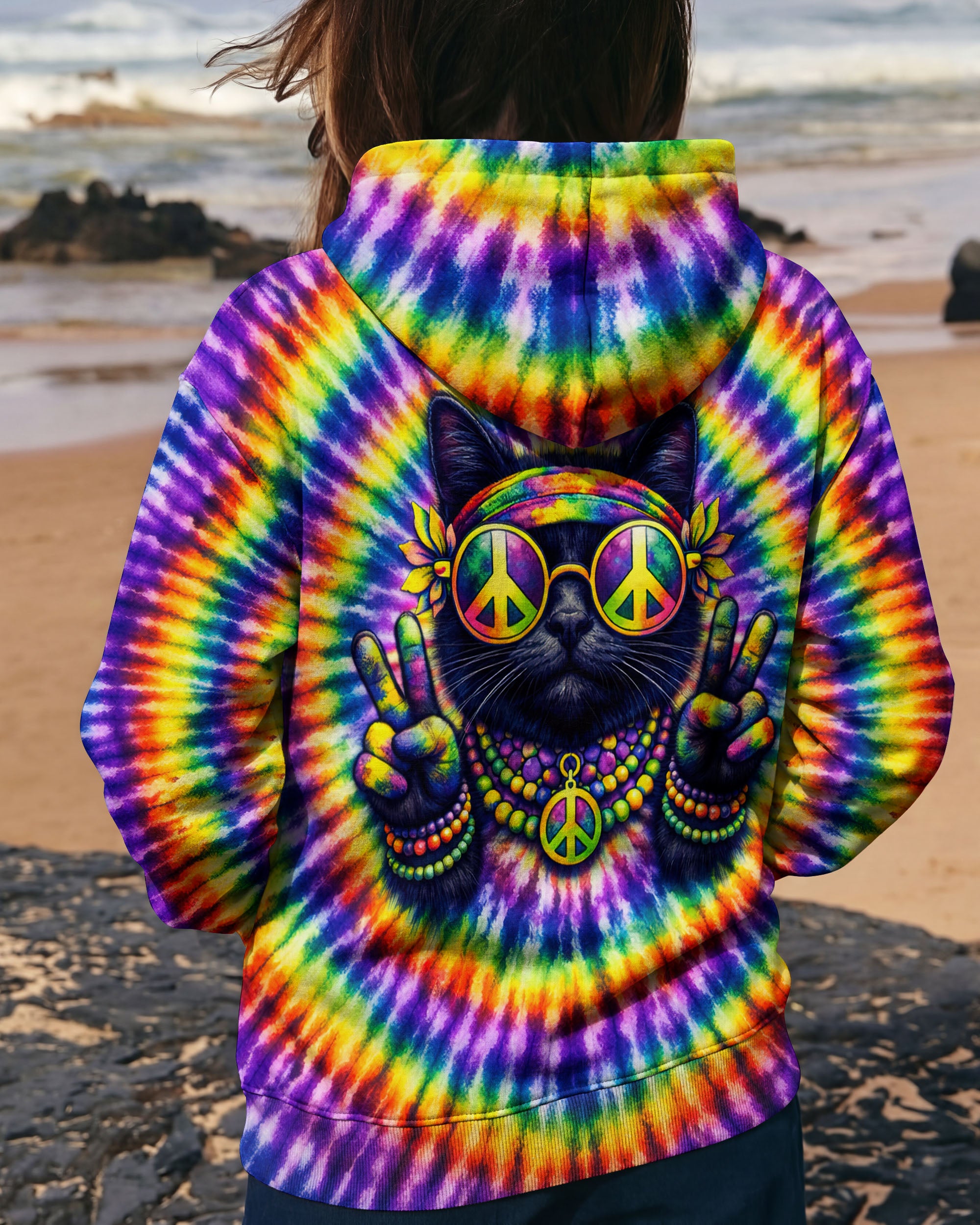 HIPPIE CAT COLORFUL SWIRL ALL OVER PRINT - TLTW2301261